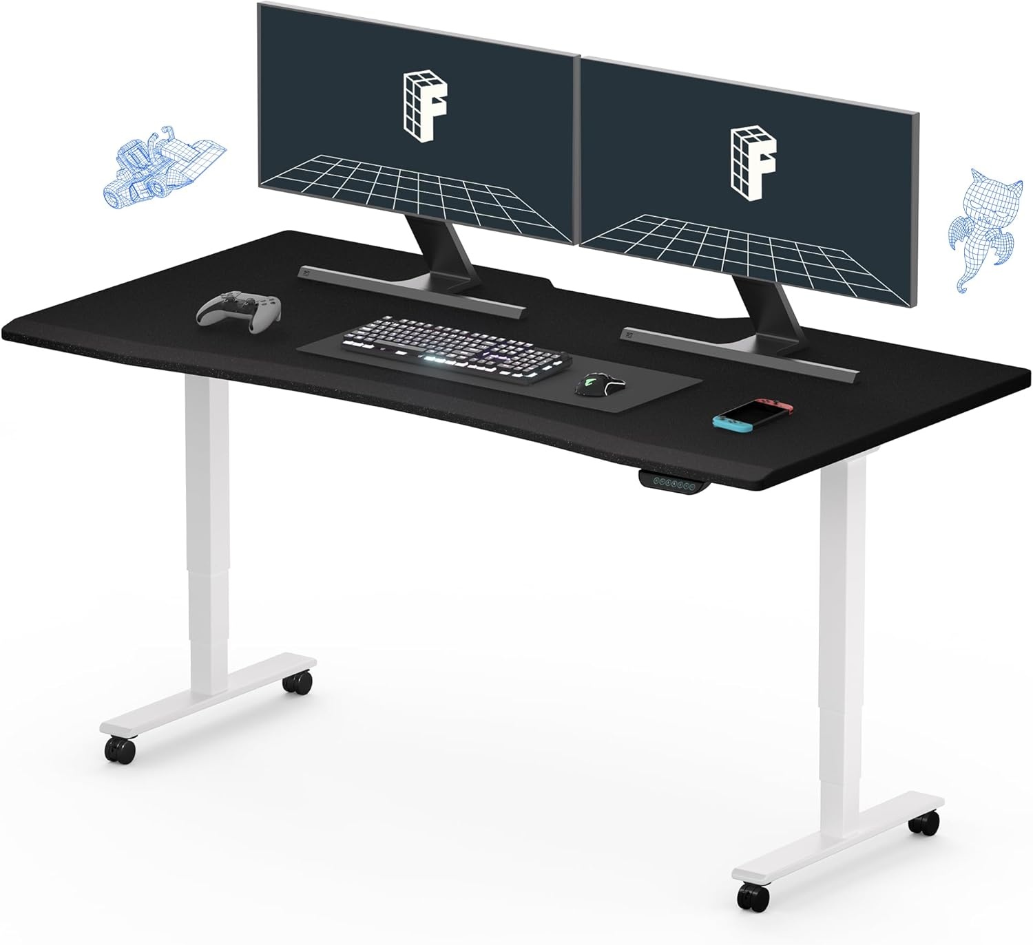 image:imageFLEXISPOT Z8 Luxe Oval Leg Gaming Standing Desk 55x28 in Electric Adjustable Height for MOBA Games Computer Desk for Home Office Gamer with Dual Motors USB Ports Whole Piece Black Frame Black TopWhite E6 Frame Black Top Fps