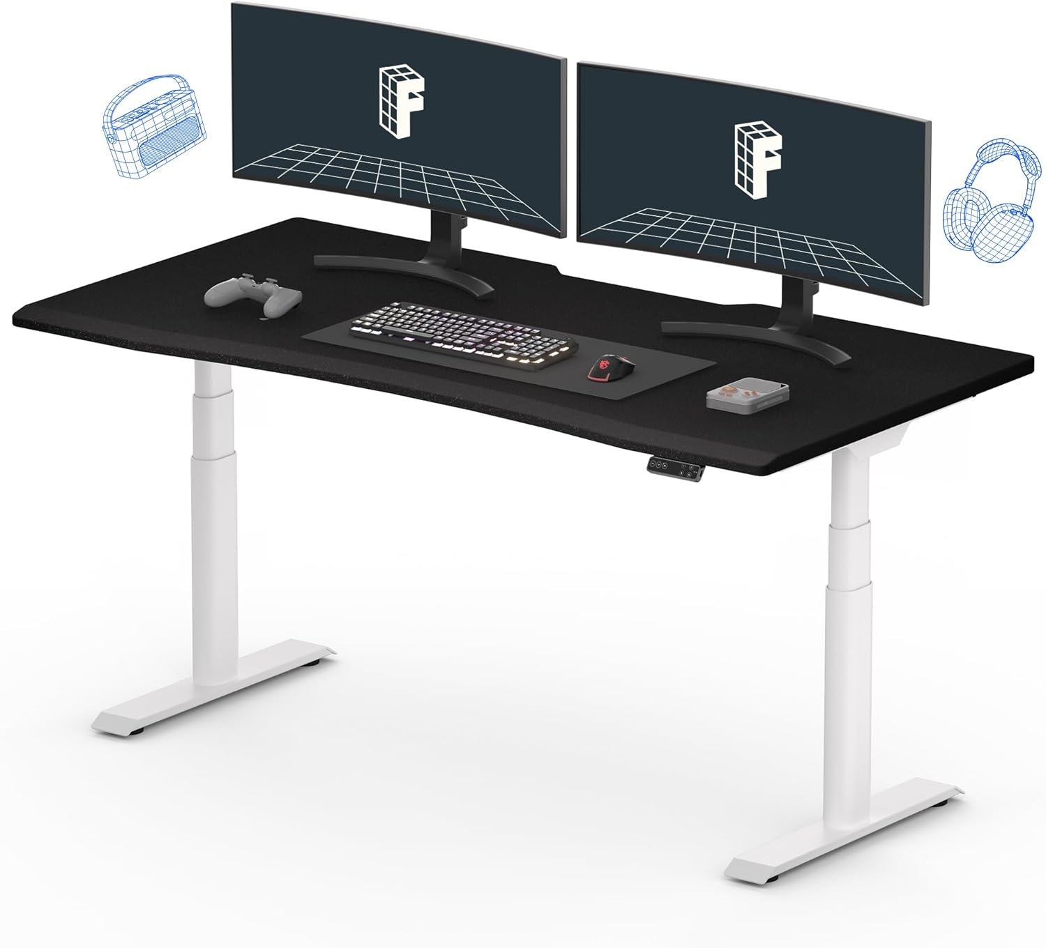 image:imageFLEXISPOT Z8 Luxe Oval Leg Gaming Standing Desk 55x28 in Electric Adjustable Height for MOBA Games Computer Desk for Home Office Gamer with Dual Motors USB Ports Whole Piece Black Frame Black TopWhite E8 Frame Black Top Moba