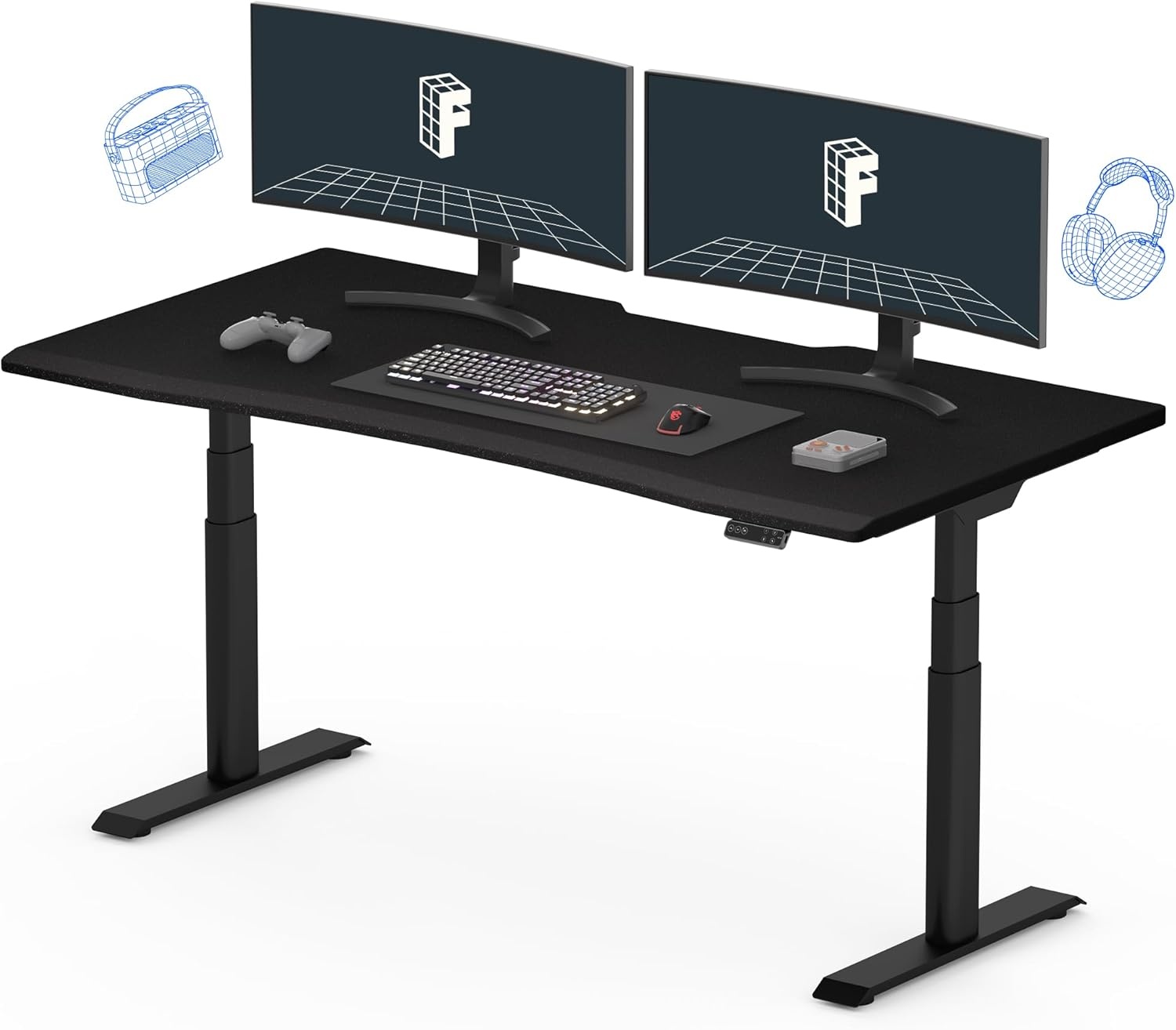 image:imageFLEXISPOT Z8 Luxe Oval Leg Gaming Standing Desk 55x28 in Electric Adjustable Height for MOBA Games Computer Desk for Home Office Gamer with Dual Motors USB Ports Whole Piece Black Frame Black TopBlack E8 Frame Black Top Moba
