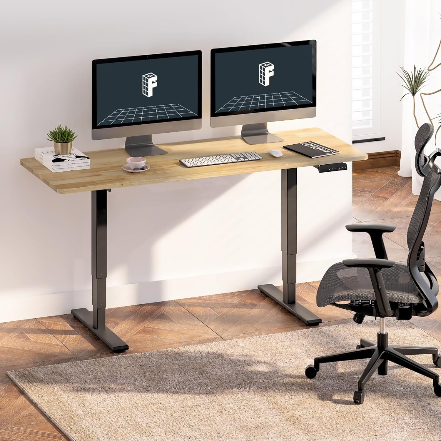 image:imageFlexiSpot E6 Bamboo 3Stage Dual Motor Electric Standing Desk 55 x 28 Sit Stand Up Desk Holds 220 lbs Adjustable Height w Memory Presets Solid Bamboo Desktop amp Black Frame Ships in 2 BoxesBlack Frametop