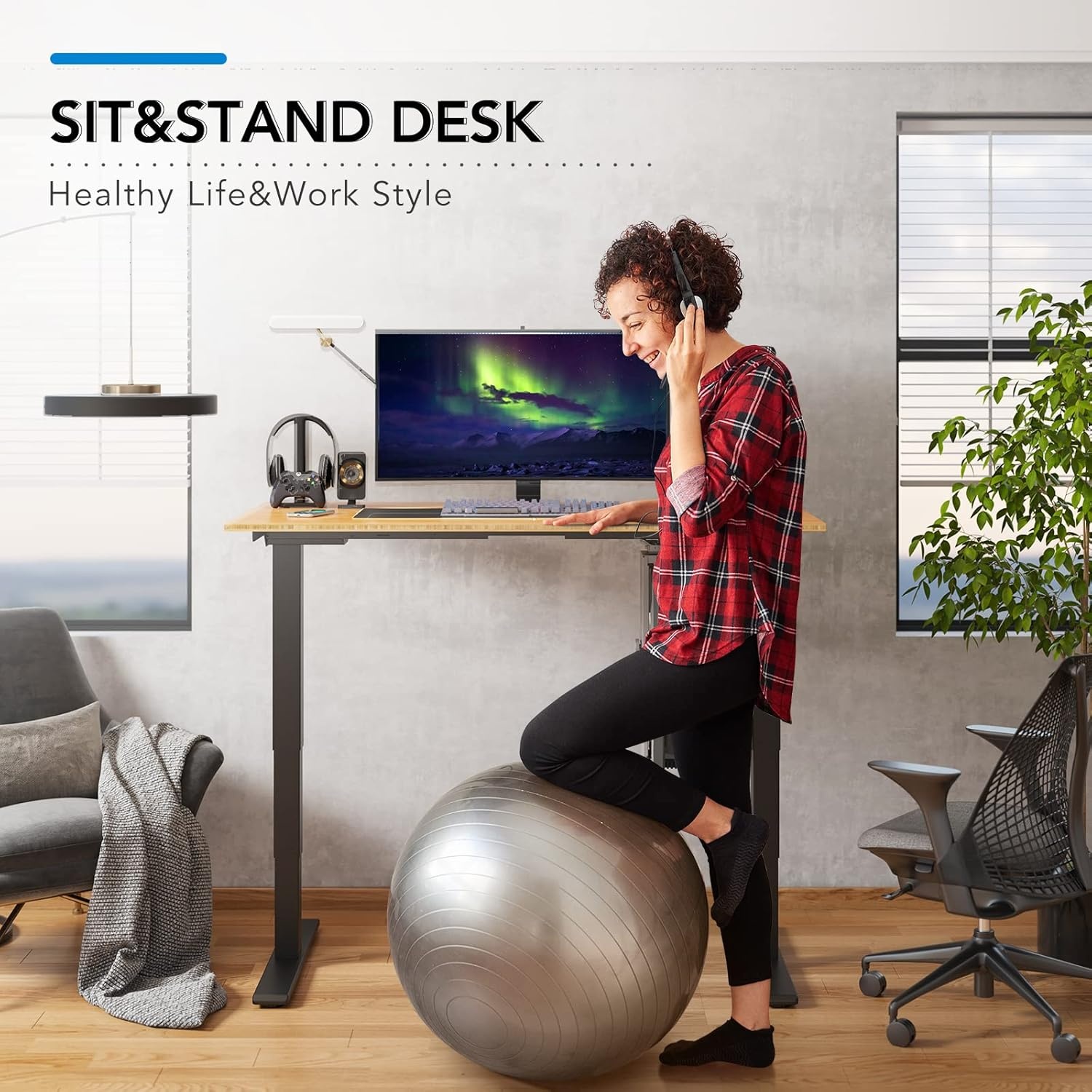image:imageFlexiSpot E6 Bamboo 3Stage Dual Motor Electric Standing Desk 55 x 28 Sit Stand Up Desk Holds 220 lbs Adjustable Height w Memory Presets Solid Bamboo Desktop amp Black Frame Ships in 2 BoxesBlack Framecurved Top