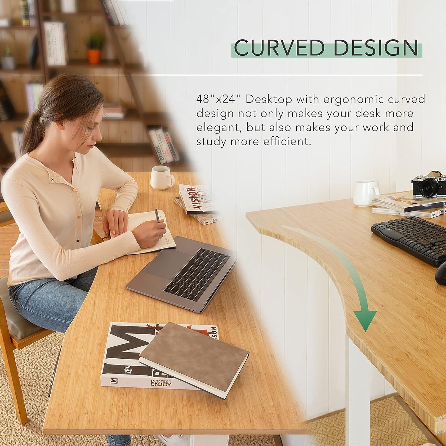image:imageFlexiSpot E6 Bamboo 3Stage Dual Motor Electric Standing Desk 55 x 28 Sit Stand Up Desk Holds 220 lbs Adjustable Height w Memory Presets Solid Bamboo Desktop amp Black Frame Ships in 2 BoxesBlack Framecurved Top