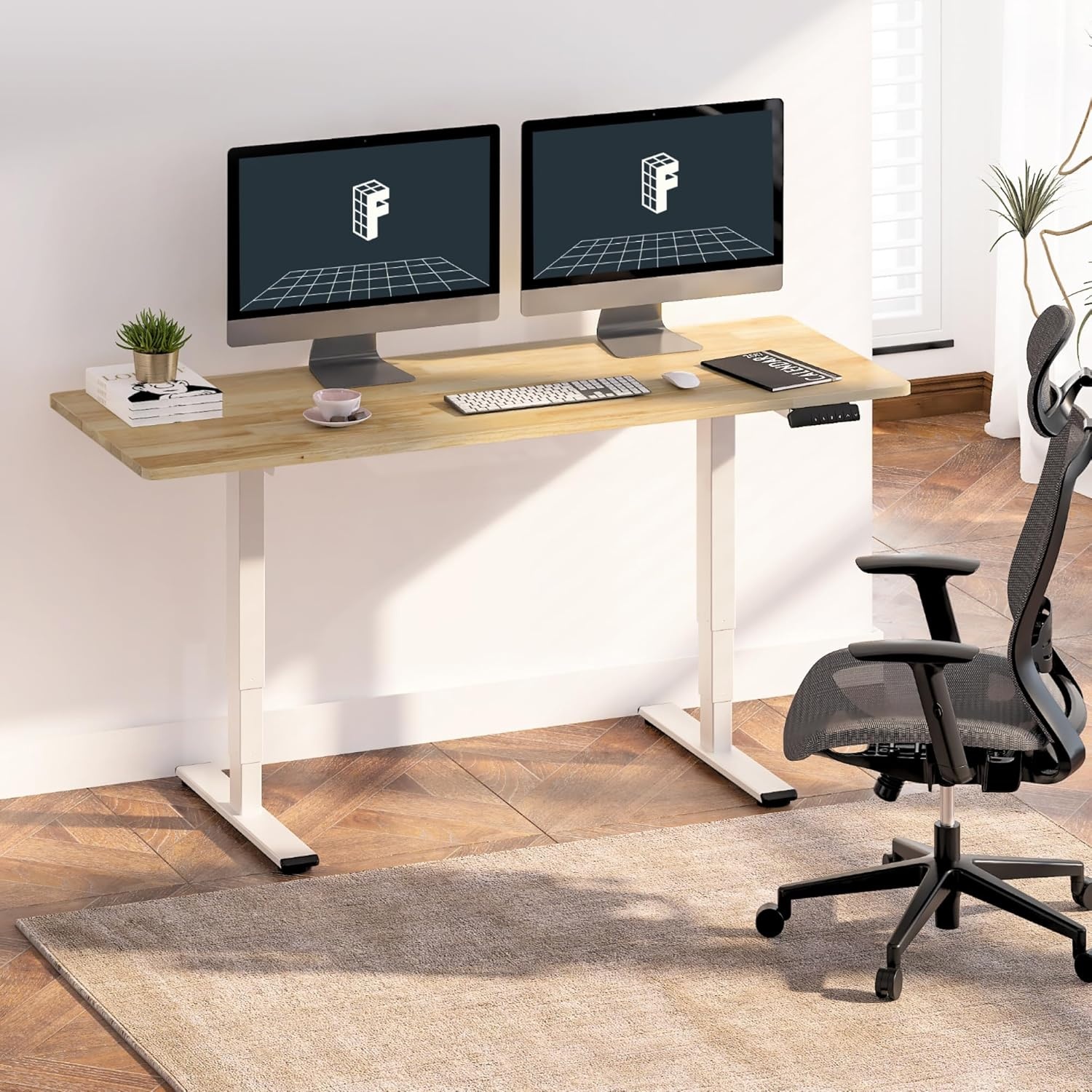 image:imageFlexiSpot E6 Bamboo 3Stage Dual Motor Electric Standing Desk 55 x 28 Sit Stand Up Desk Holds 220 lbs Adjustable Height w Memory Presets Solid Bamboo Desktop amp Black Frame Ships in 2 BoxesWhite Frametop