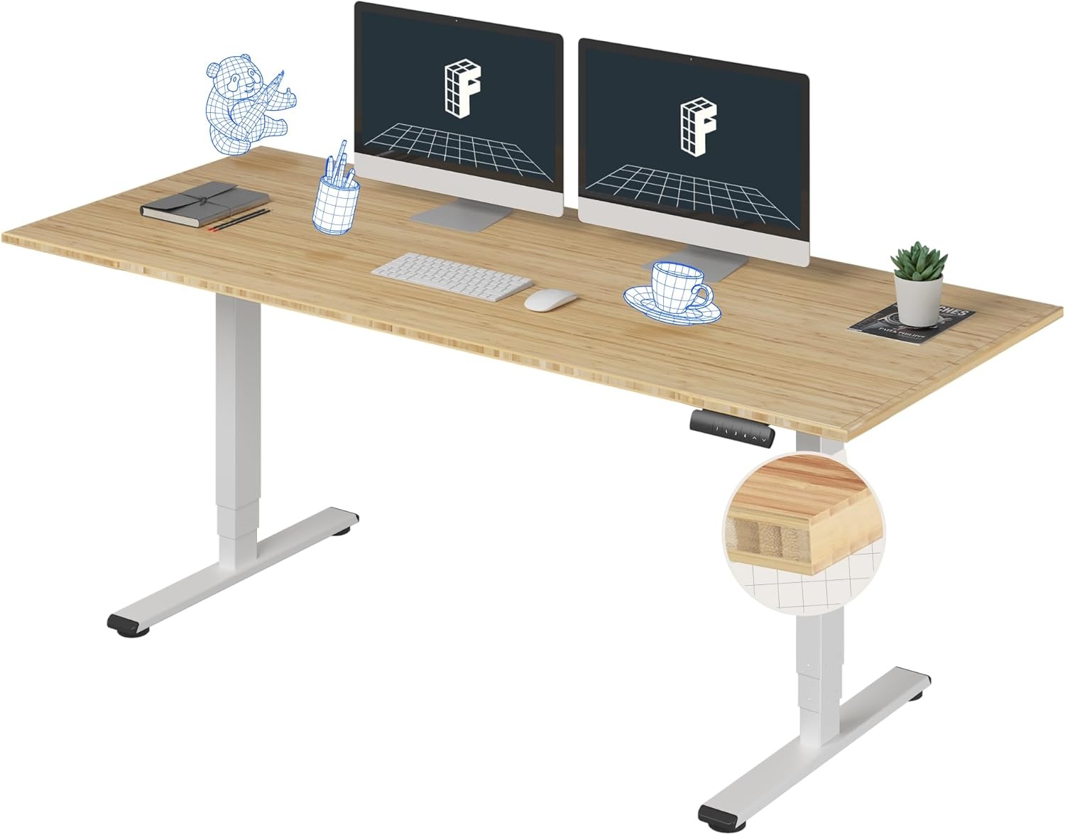 image:imageFlexiSpot E6 Bamboo 3Stage Dual Motor Electric Standing Desk 55 x 28 Sit Stand Up Desk Holds 220 lbs Adjustable Height w Memory Presets Solid Bamboo Desktop amp Black Frame Ships in 2 BoxesWhite Frametop