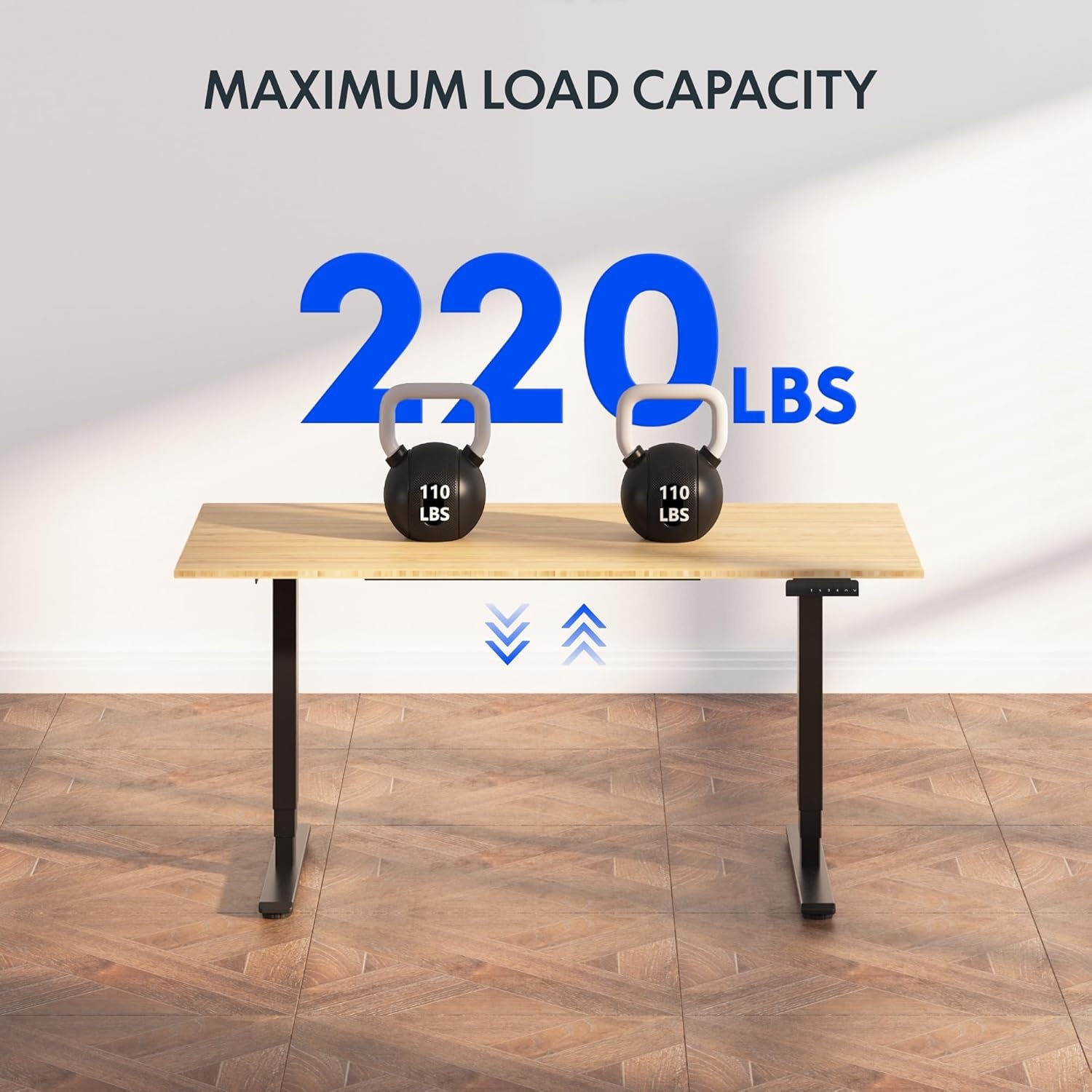 image:imageFlexiSpot E6 Bamboo 3Stage Dual Motor Electric Standing Desk 55 x 28 Sit Stand Up Desk Holds 220 lbs Adjustable Height w Memory Presets Solid Bamboo Desktop amp Black Frame Ships in 2 BoxesBlack Frametop