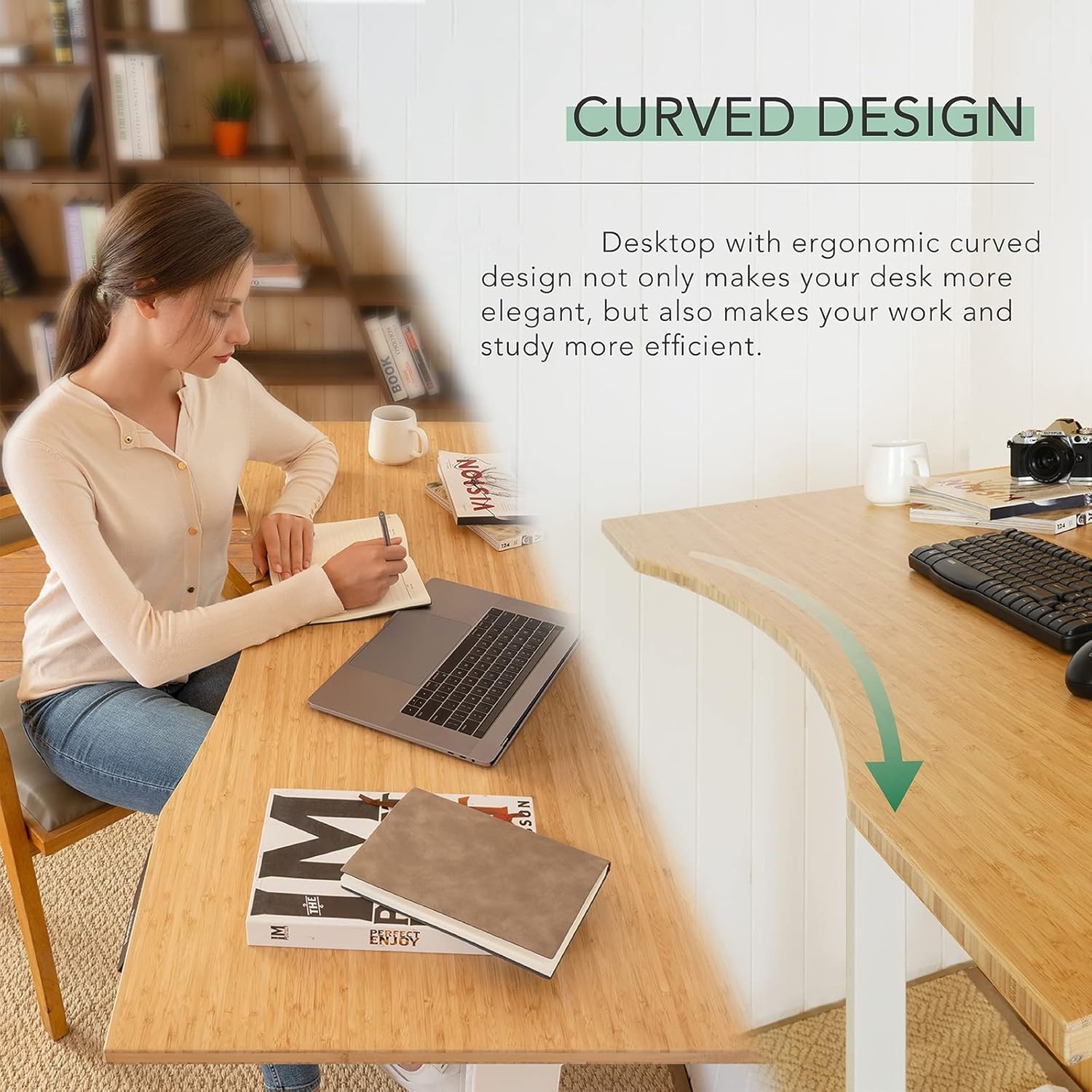 image:imageFlexiSpot E6 Bamboo 3Stage Dual Motor Electric Standing Desk 55 x 28 Sit Stand Up Desk Holds 220 lbs Adjustable Height w Memory Presets Solid Bamboo Desktop amp Black Frame Ships in 2 BoxesWhite Framecurved Top