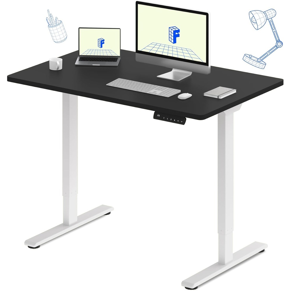 image:imageFLEXISPOT E3 Dual Motor Electric Standing Desk 48 x 24 Sit Stand Up Desk Holds 220 lbs Adjustable Height wMemory Presets OnePiece Black Desktop amp Black Frame Ships in 2 BoxesWhite Frame Black Top