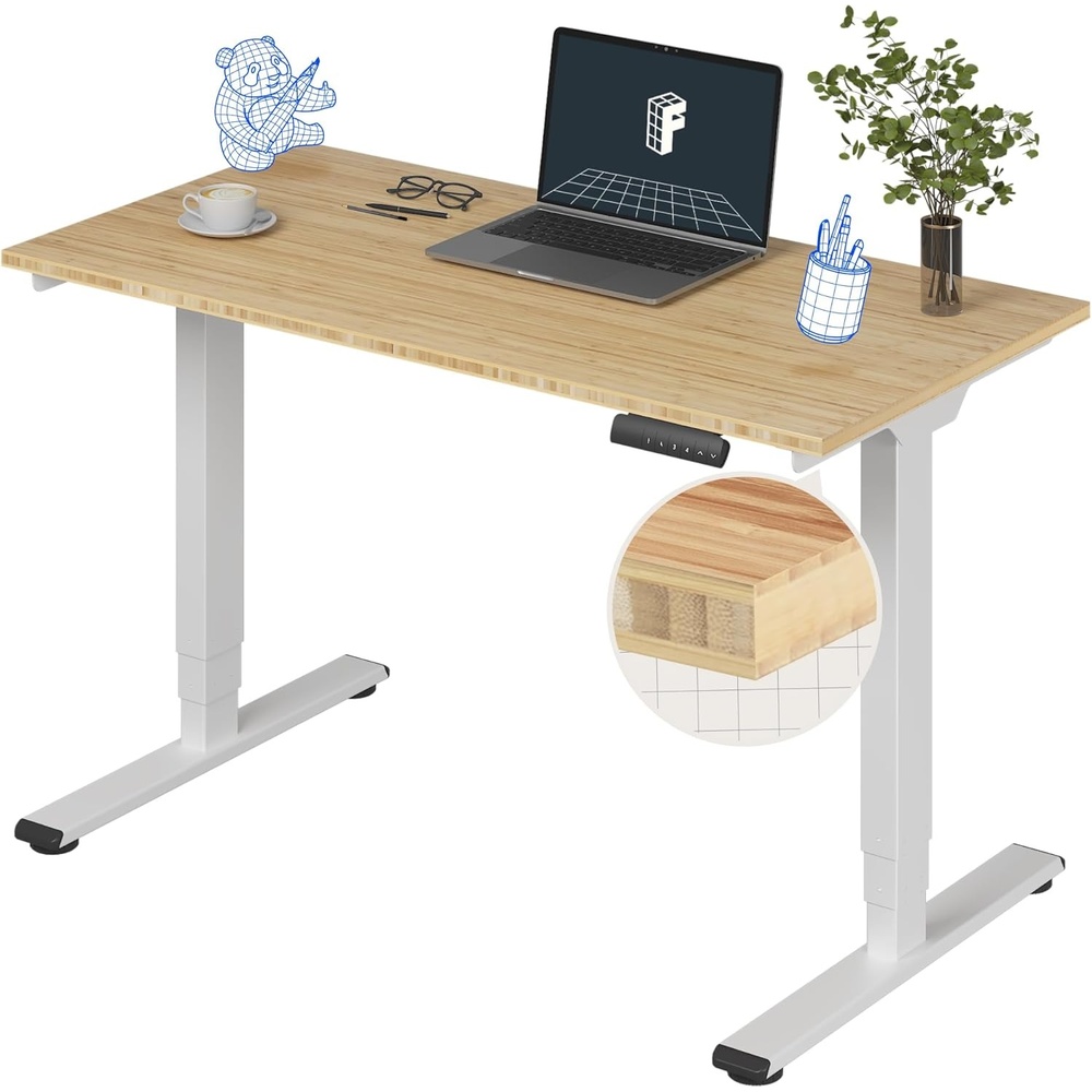image:imageFlexiSpot E6 Bamboo 3Stage Dual Motor Electric Standing Desk 55 x 28 Sit Stand Up Desk Holds 220 lbs Adjustable Height w Memory Presets Solid Bamboo Desktop amp Black Frame Ships in 2 BoxesWhite Frametop