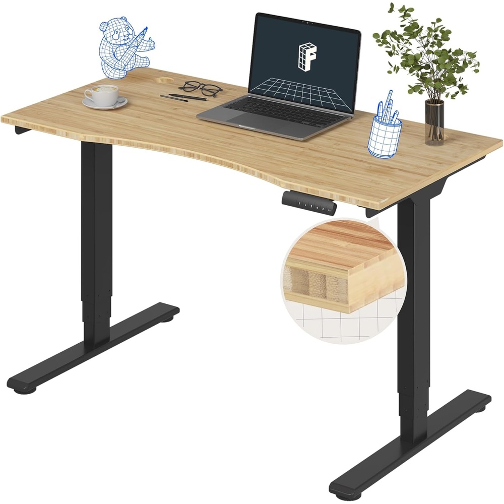 image:imageFlexiSpot E6 Bamboo 3Stage Dual Motor Electric Standing Desk 55 x 28 Sit Stand Up Desk Holds 220 lbs Adjustable Height w Memory Presets Solid Bamboo Desktop amp Black Frame Ships in 2 BoxesBlack Framecurved Top