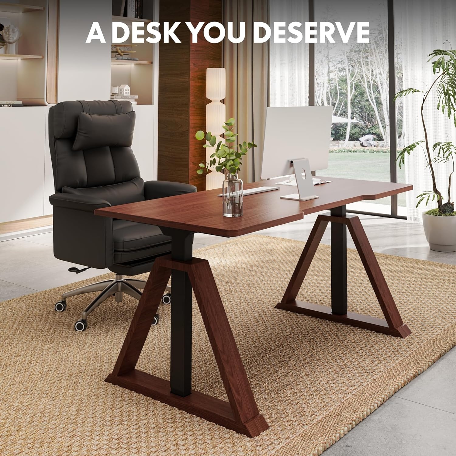image:imageFLEXISPOT 55 x 48 Inch L Shaped Executive Standing Desk Electric Height Adjustable Desk with Drawers Large Corner Desk for Home Office and Workstation CherryWalnut