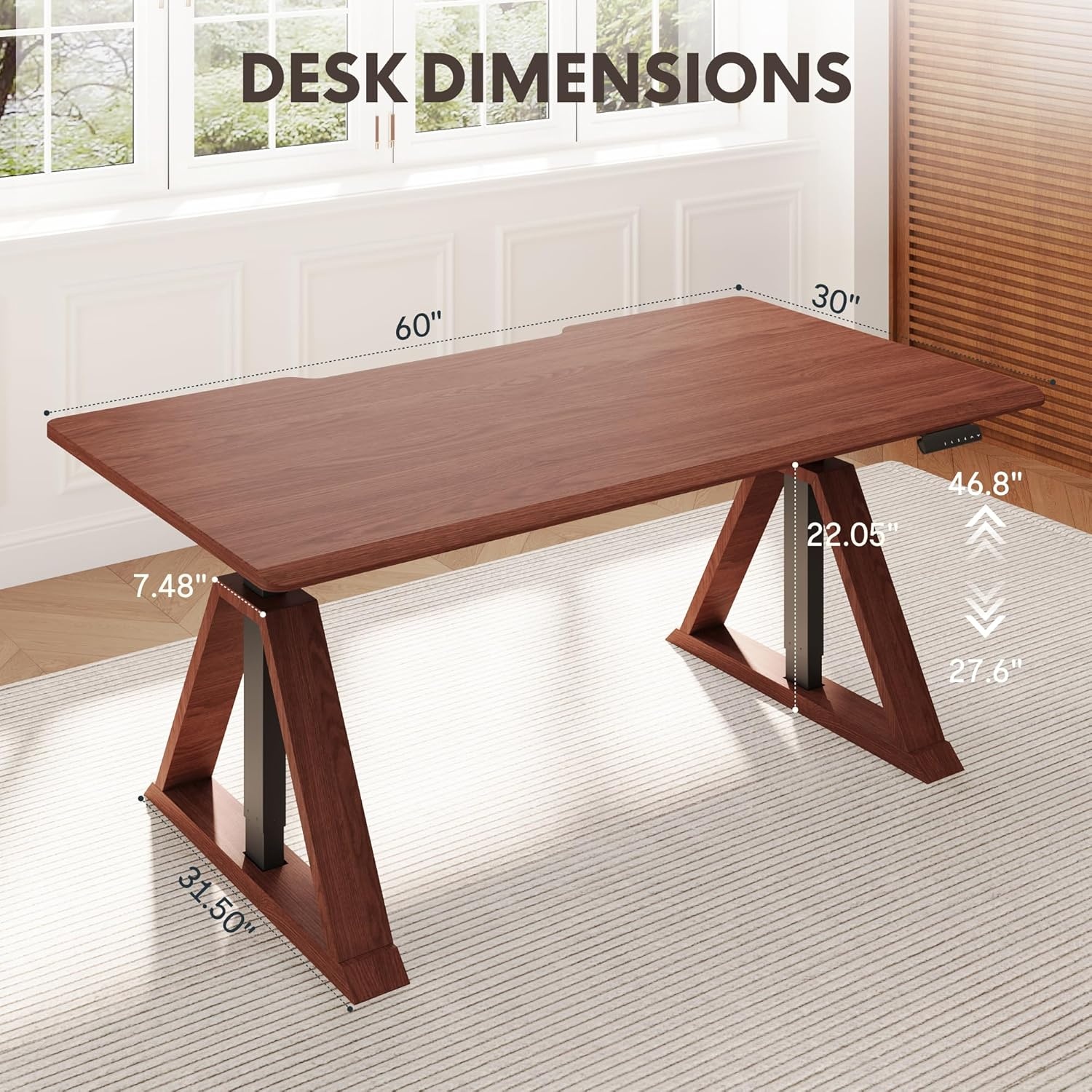 image:imageFLEXISPOT 55 x 48 Inch L Shaped Executive Standing Desk Electric Height Adjustable Desk with Drawers Large Corner Desk for Home Office and Workstation CherryWalnut