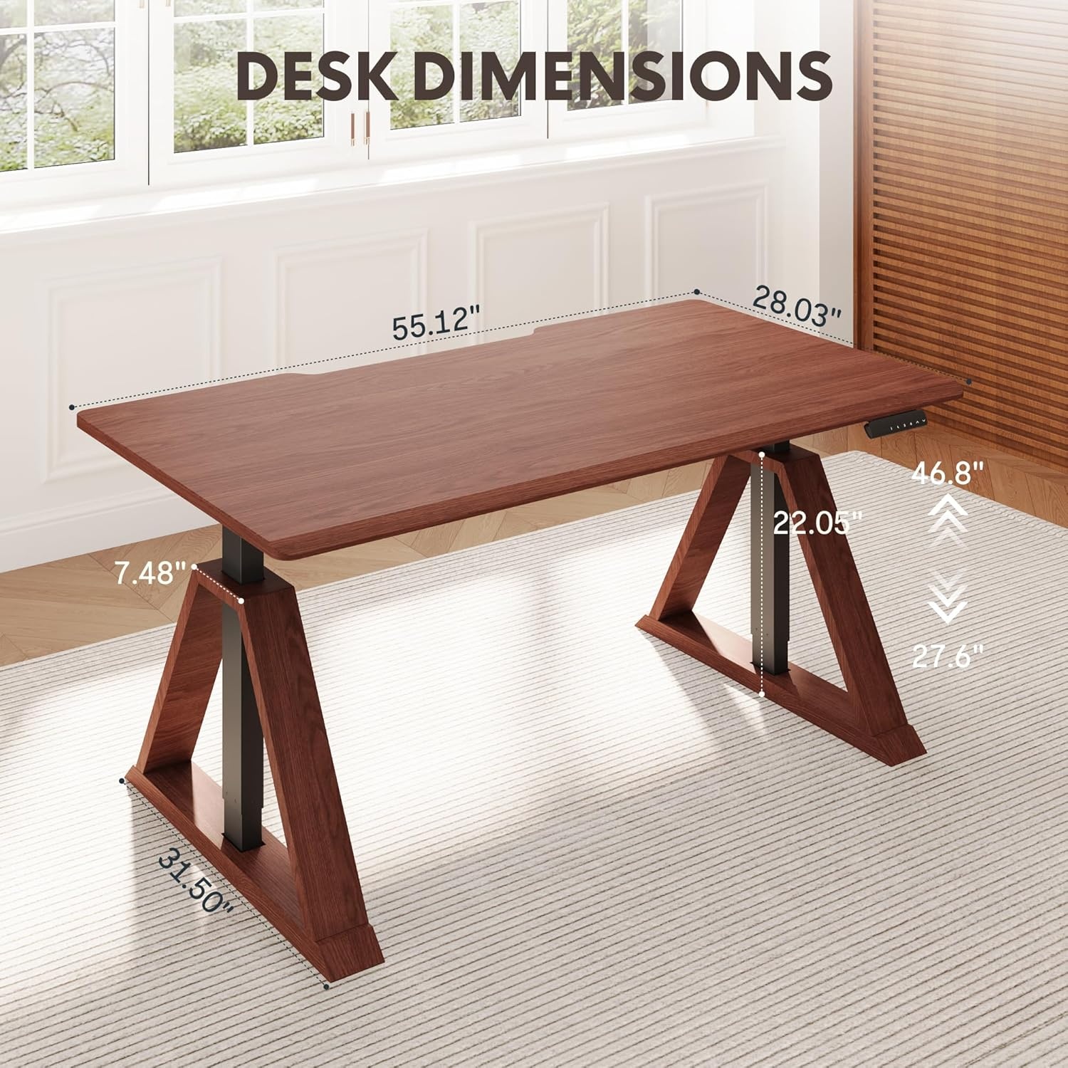 image:imageFLEXISPOT 55 x 48 Inch L Shaped Executive Standing Desk Electric Height Adjustable Desk with Drawers Large Corner Desk for Home Office and Workstation CherryWalnut