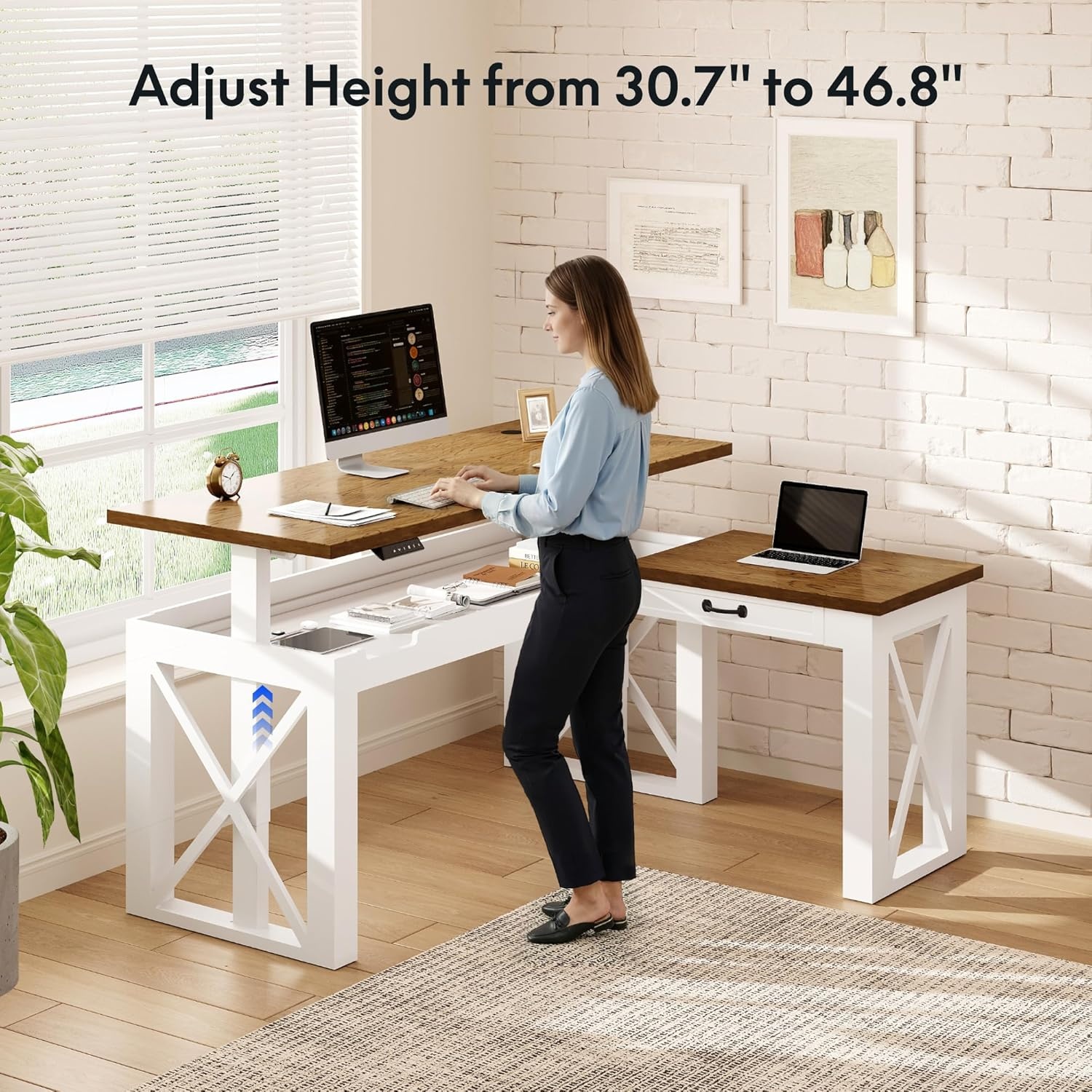 image:imageFLEXISPOT 55 x 48 Inch L Shaped Executive Standing Desk Electric Height Adjustable Desk with Drawers Large Corner Desk for Home Office and Workstation CherryCherry