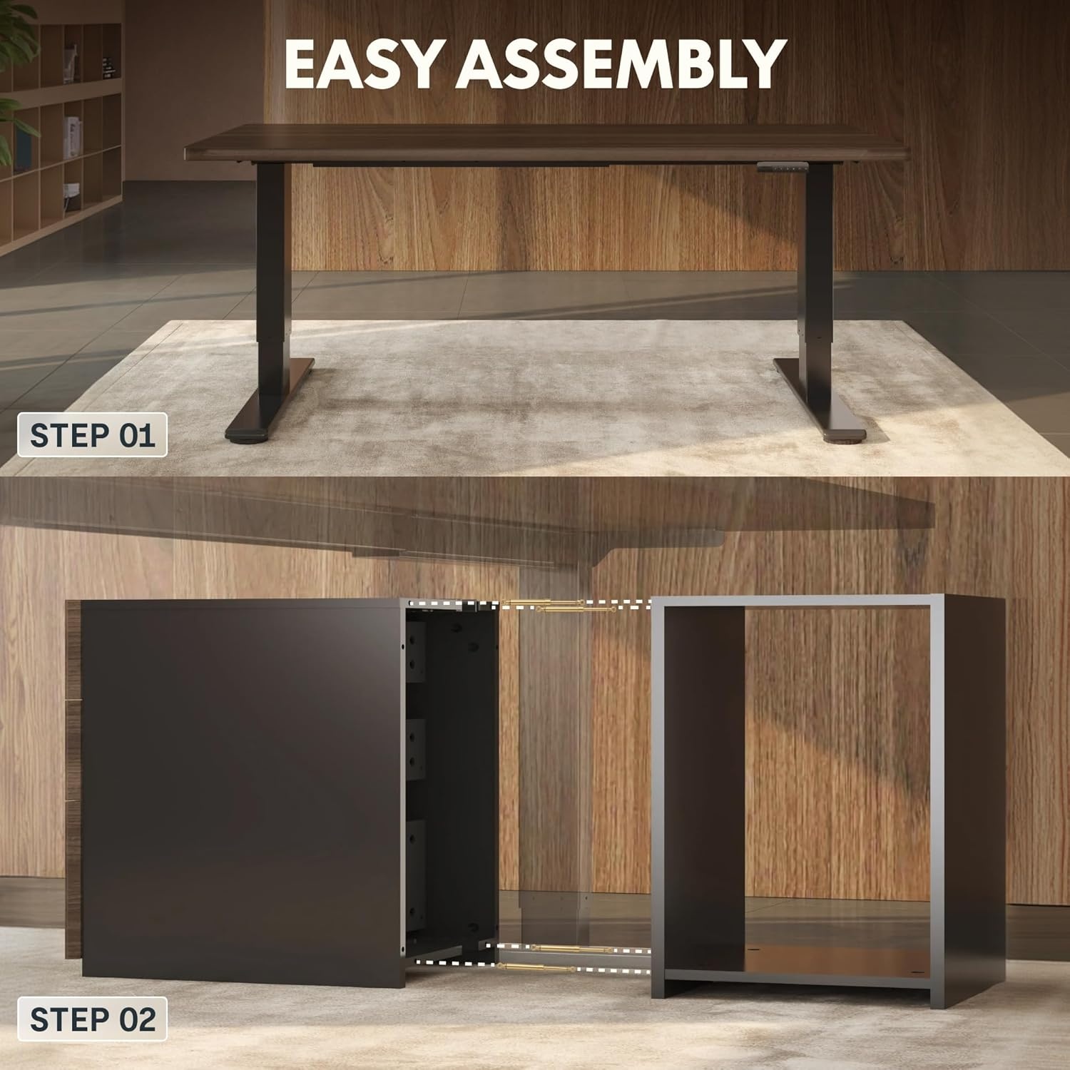 image:imageFLEXISPOT 60 Executive Standing Desk with Drawers amp CPU Holder Dual Motor Height Adjustable Desk 222 LBS Capacity 1 Thick Desktop Home Office Workstation Black Walnut 3 PackagesBlack Walnut