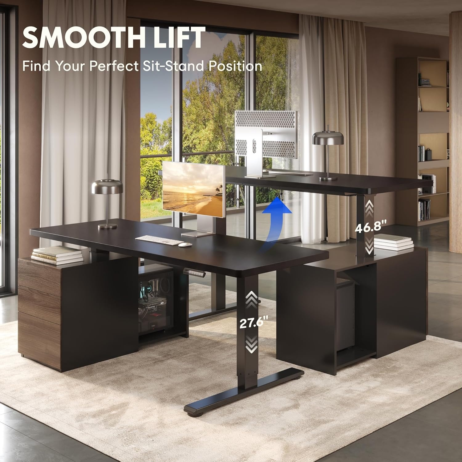 image:imageFLEXISPOT 60 Executive Standing Desk with Drawers amp CPU Holder Dual Motor Height Adjustable Desk 222 LBS Capacity 1 Thick Desktop Home Office Workstation Black Walnut 3 PackagesBlack