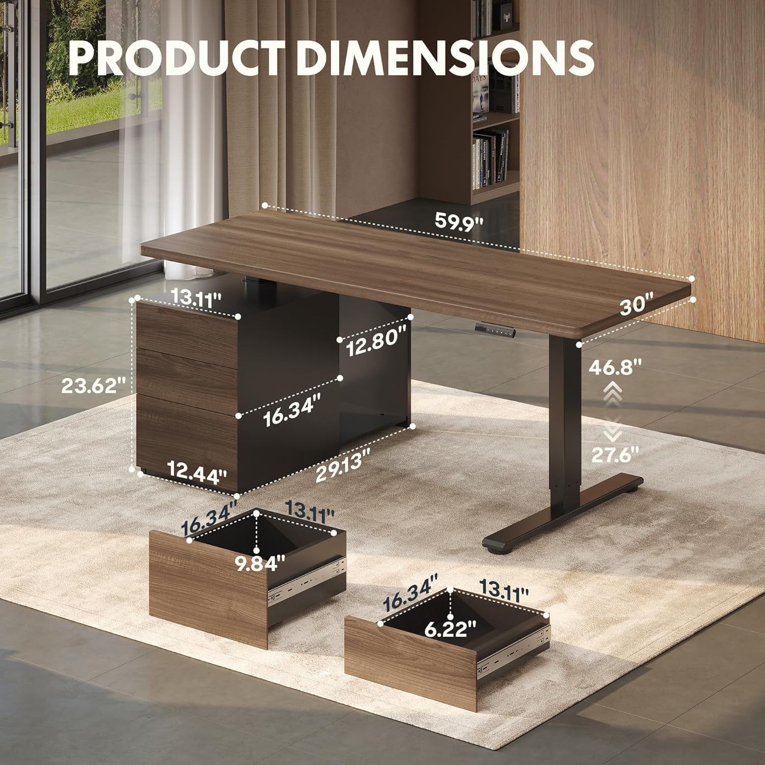 image:imageFLEXISPOT 60 Executive Standing Desk with Drawers amp CPU Holder Dual Motor Height Adjustable Desk 222 LBS Capacity 1 Thick Desktop Home Office Workstation Black Walnut 3 PackagesBlack Walnut