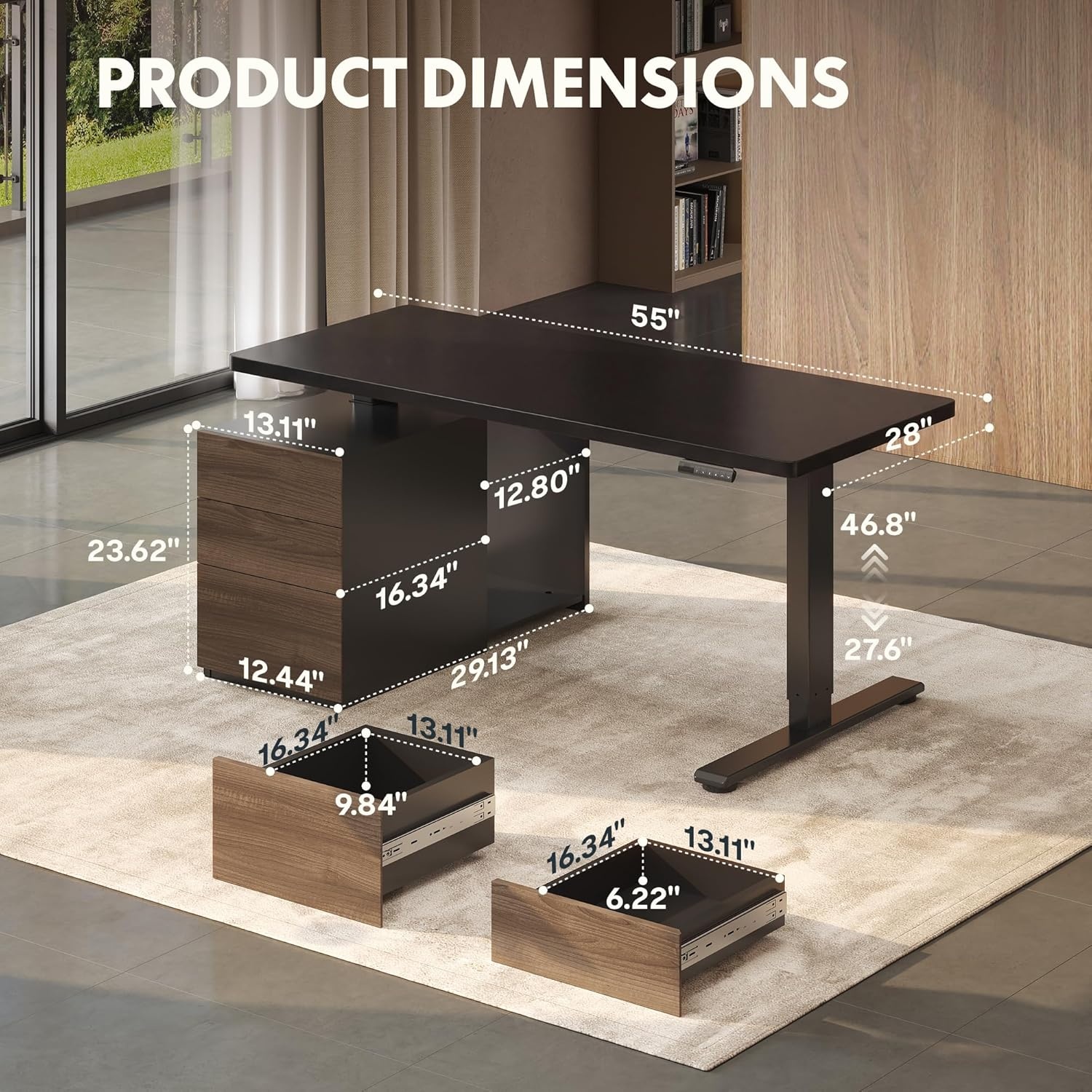 image:imageFLEXISPOT 60 Executive Standing Desk with Drawers amp CPU Holder Dual Motor Height Adjustable Desk 222 LBS Capacity 1 Thick Desktop Home Office Workstation Black Walnut 3 PackagesBlack