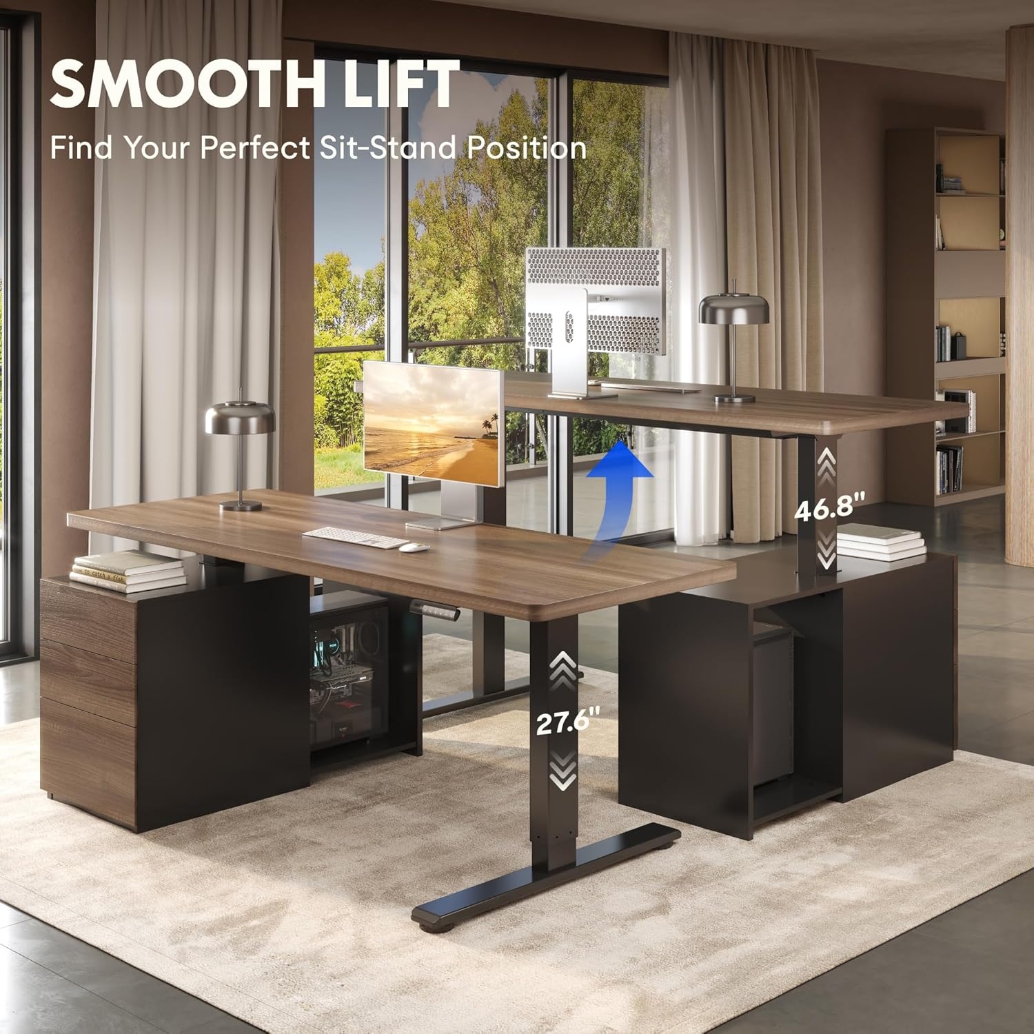image:imageFLEXISPOT 60 Executive Standing Desk with Drawers amp CPU Holder Dual Motor Height Adjustable Desk 222 LBS Capacity 1 Thick Desktop Home Office Workstation Black Walnut 3 PackagesBlack Walnut