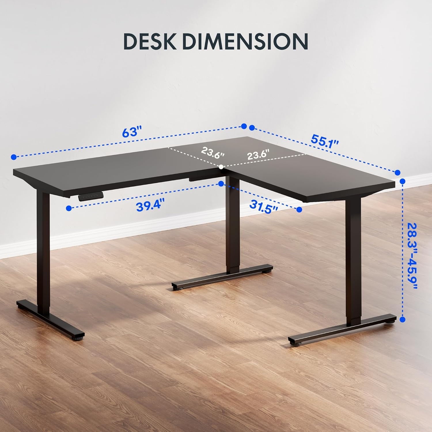 image:imageFLEXISPOT 63 L Shaped Standing Desk with Shelf Electric Corner Table Drawers Adjustable Computer Workstation for Home Office63x55in White Top White FrameBasic