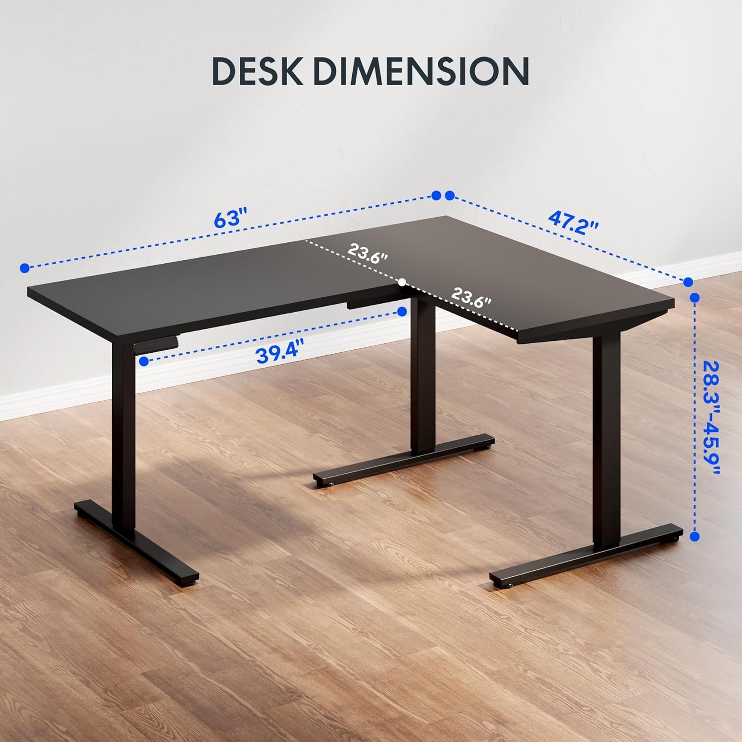 image:imageFLEXISPOT 63 L Shaped Standing Desk with Shelf Electric Corner Table Drawers Adjustable Computer Workstation for Home Office63x55in White Top White FrameBasic
