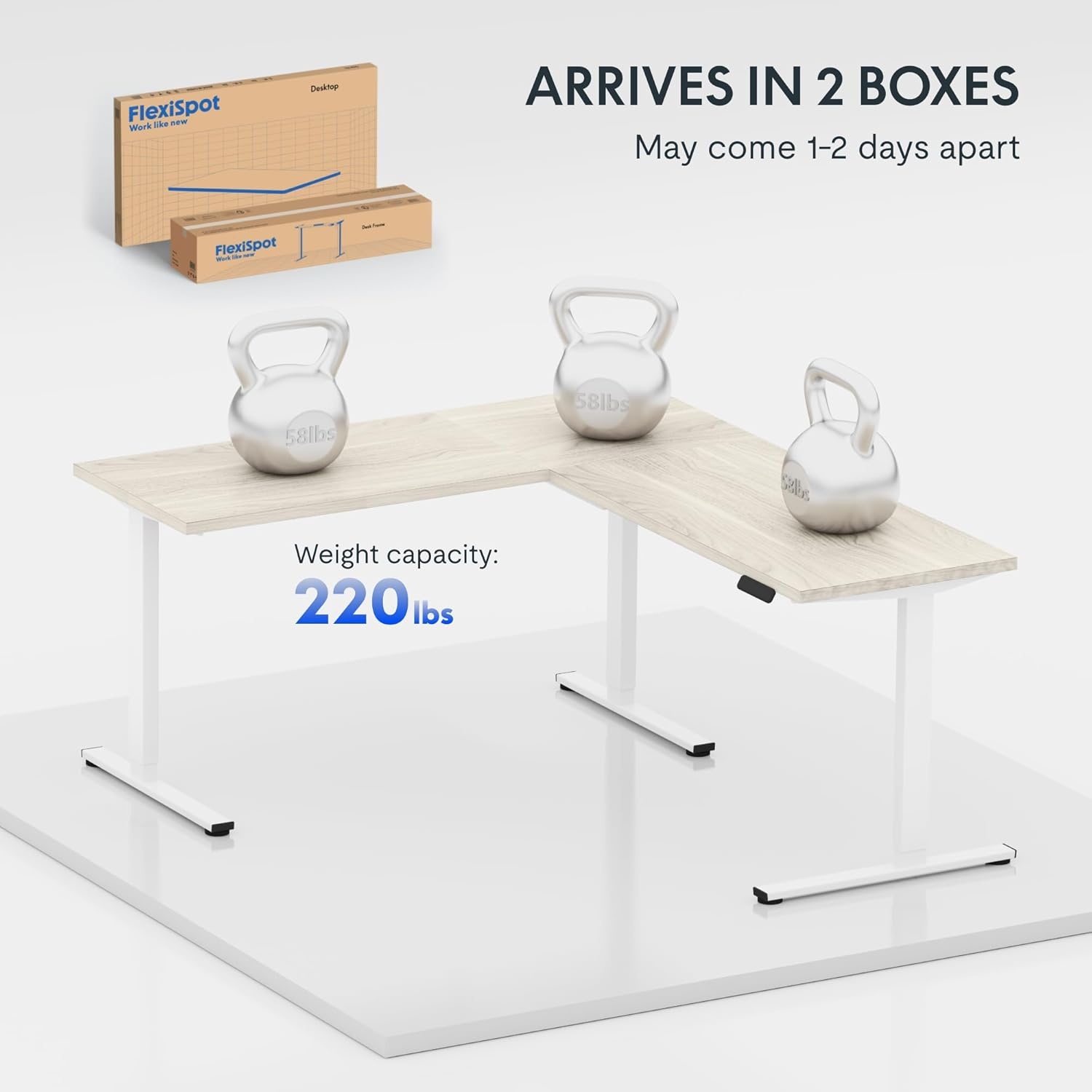 image:imageFLEXISPOT 63 L Shaped Standing Desk with Shelf Electric Corner Table Drawers Adjustable Computer Workstation for Home Office63x55in White Top White FrameBasic