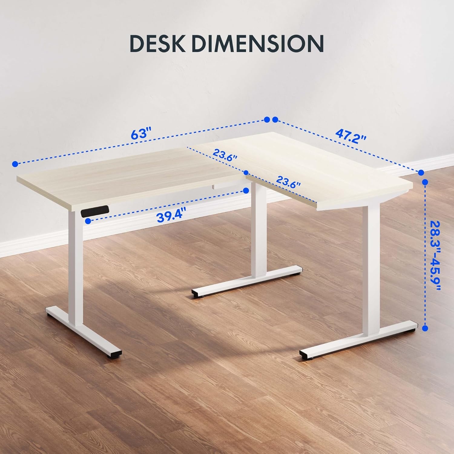 image:imageFLEXISPOT 63 L Shaped Standing Desk with Shelf Electric Corner Table Drawers Adjustable Computer Workstation for Home Office63x55in White Top White FrameBasic