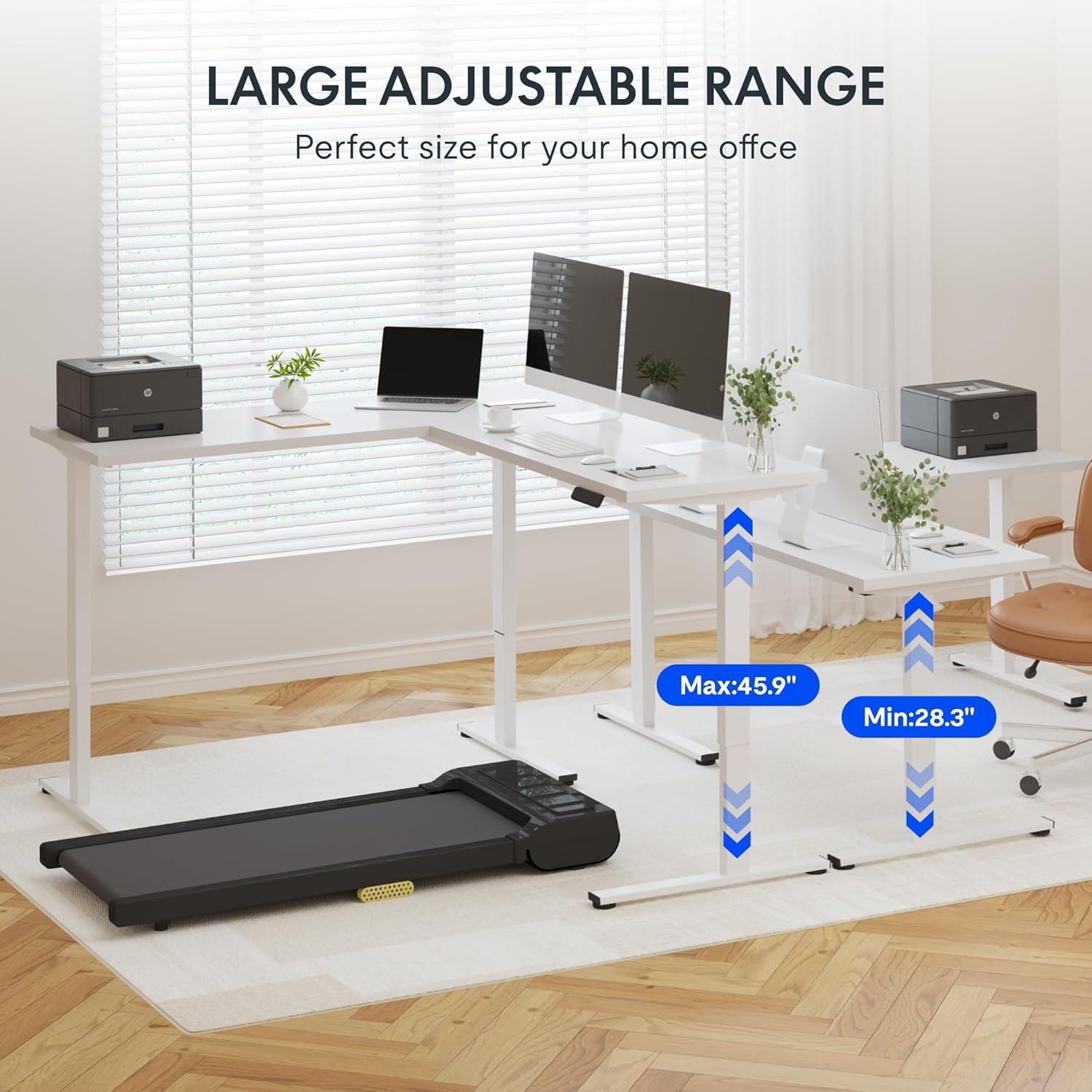 image:imageFLEXISPOT 63 L Shaped Standing Desk with Shelf Electric Corner Table Drawers Adjustable Computer Workstation for Home Office63x55in White Top White FrameBasic
