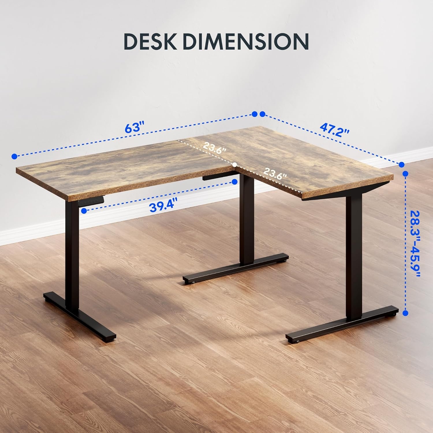 image:imageFLEXISPOT 63 L Shaped Standing Desk with Shelf Electric Corner Table Drawers Adjustable Computer Workstation for Home Office63x55in White Top White FrameBasic
