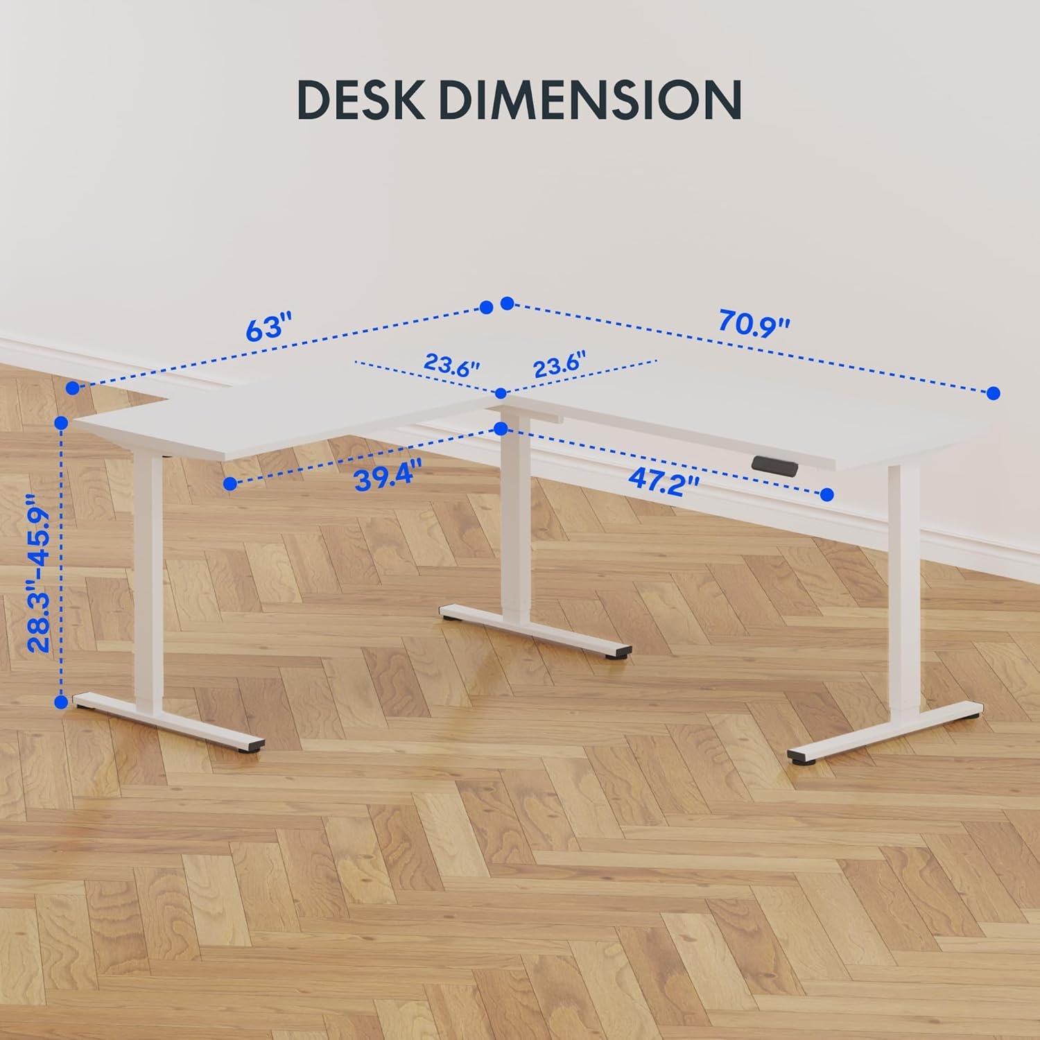 image:imageFLEXISPOT 63 L Shaped Standing Desk with Shelf Electric Corner Table Drawers Adjustable Computer Workstation for Home Office63x55in White Top White FrameBasic