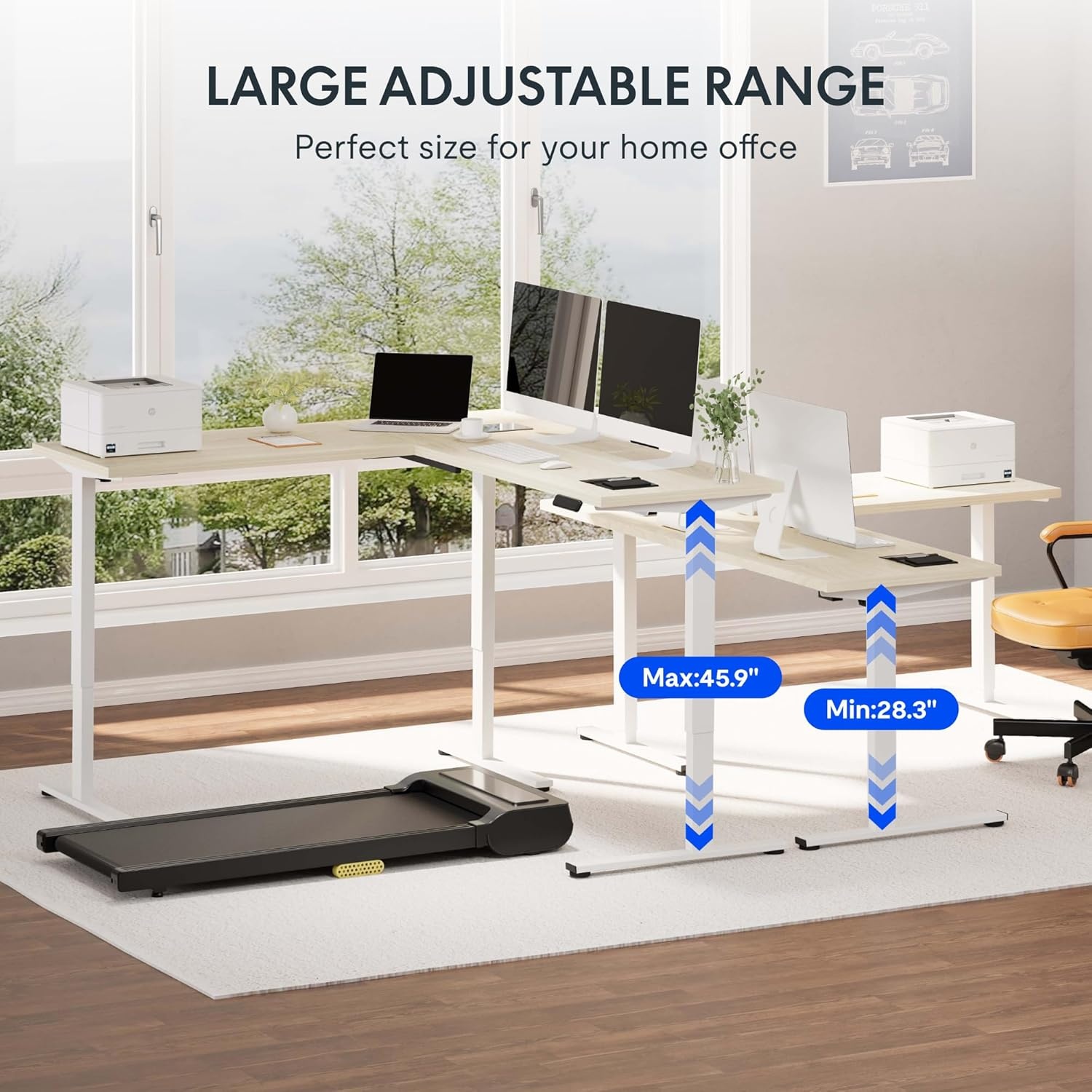 image:imageFLEXISPOT 63 L Shaped Standing Desk with Shelf Electric Corner Table Drawers Adjustable Computer Workstation for Home Office63x55in White Top White FrameBasic
