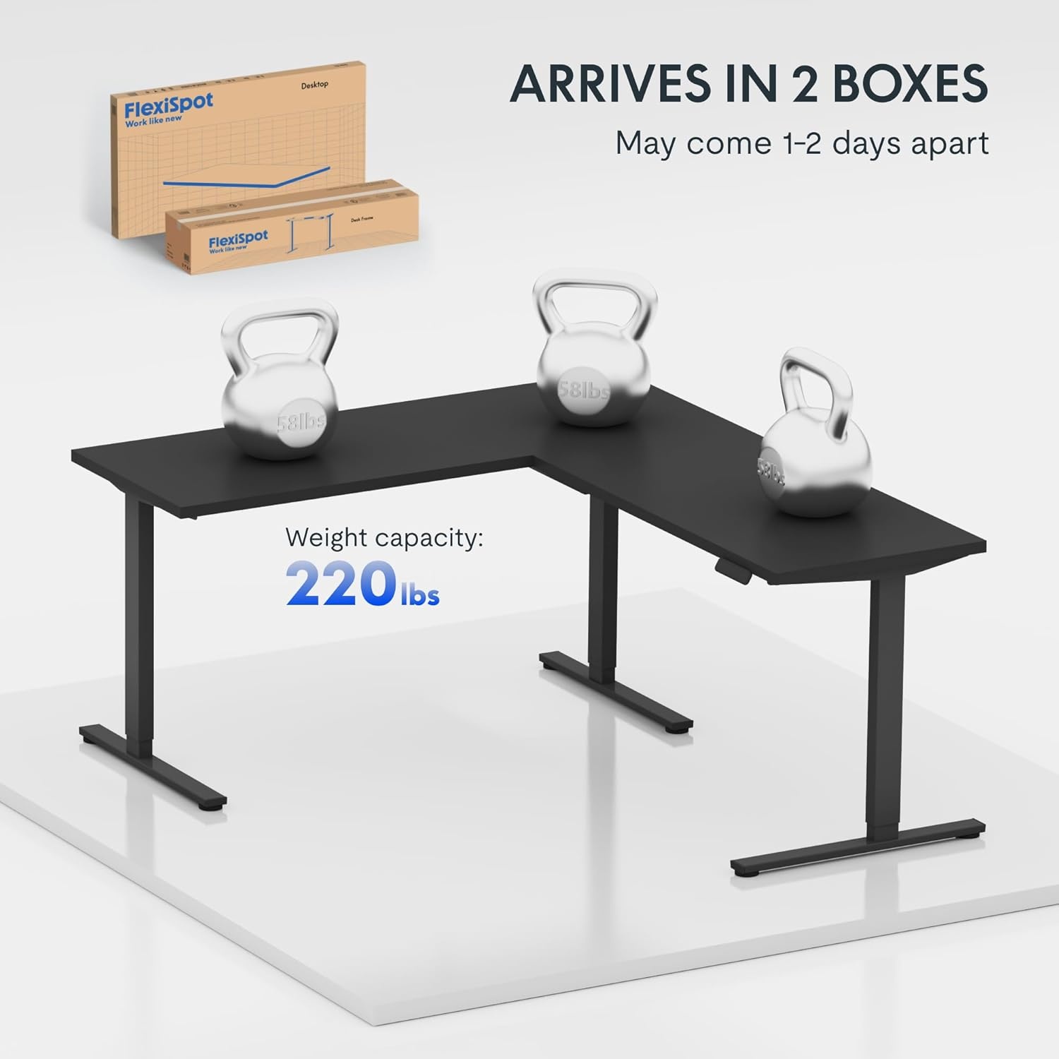 image:imageFLEXISPOT 63 L Shaped Standing Desk with Shelf Electric Corner Table Drawers Adjustable Computer Workstation for Home Office63x55in White Top White FrameBasic