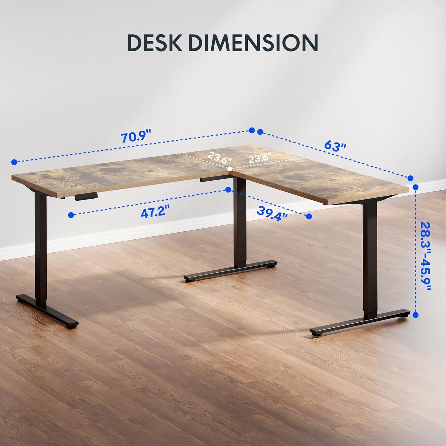 image:imageFLEXISPOT 63 L Shaped Standing Desk with Shelf Electric Corner Table Drawers Adjustable Computer Workstation for Home Office63x55in White Top White FrameBasic