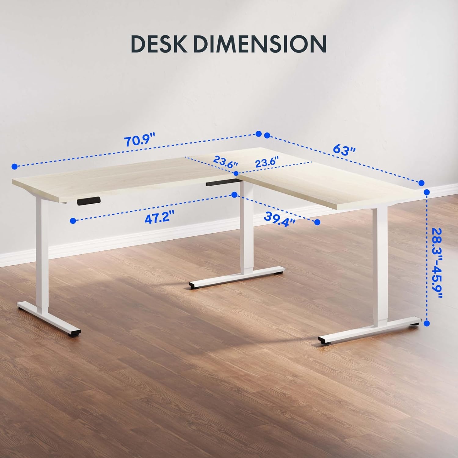image:imageFLEXISPOT 63 L Shaped Standing Desk with Shelf Electric Corner Table Drawers Adjustable Computer Workstation for Home Office63x55in White Top White FrameBasic