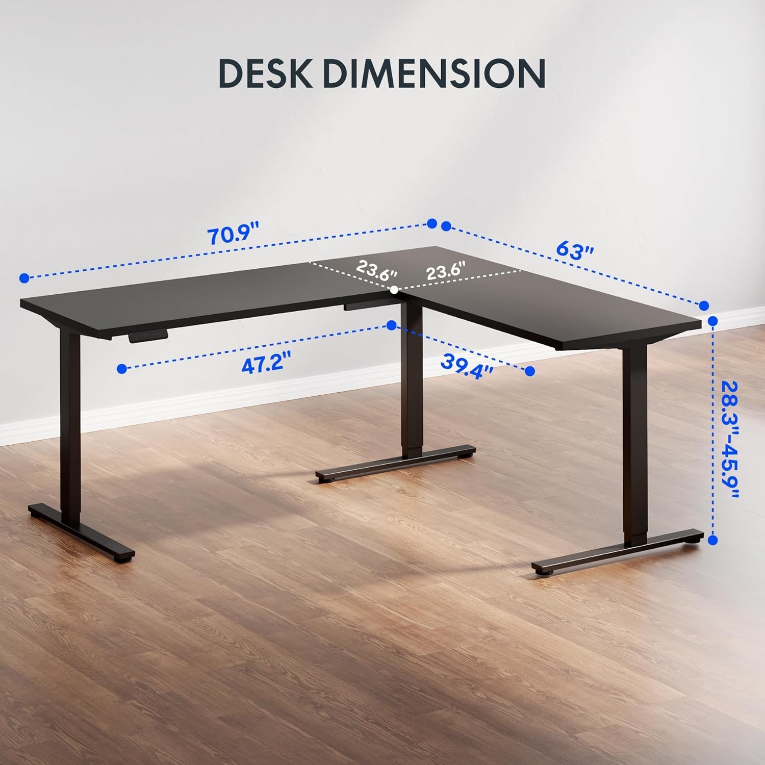 image:imageFLEXISPOT 63 L Shaped Standing Desk with Shelf Electric Corner Table Drawers Adjustable Computer Workstation for Home Office63x55in White Top White FrameBasic