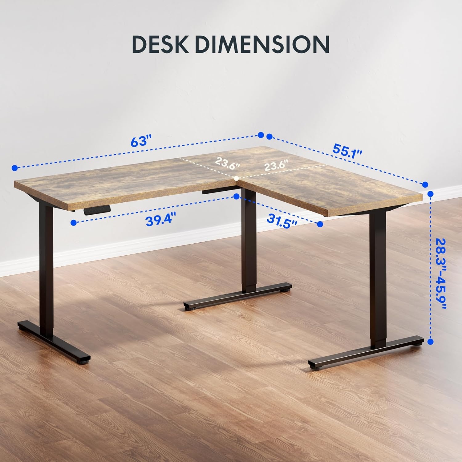 image:imageFLEXISPOT 63 L Shaped Standing Desk with Shelf Electric Corner Table Drawers Adjustable Computer Workstation for Home Office63x55in White Top White FrameBasic