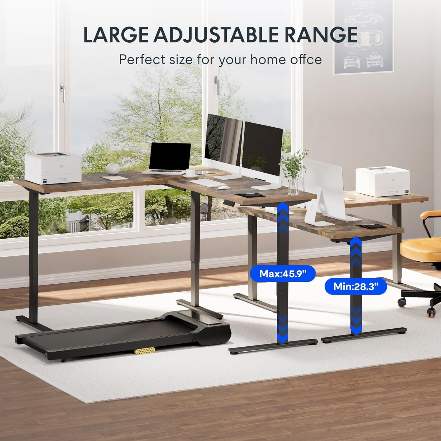 image:imageFLEXISPOT 63 L Shaped Standing Desk with Shelf Electric Corner Table Drawers Adjustable Computer Workstation for Home Office63x55in White Top White FrameBasic