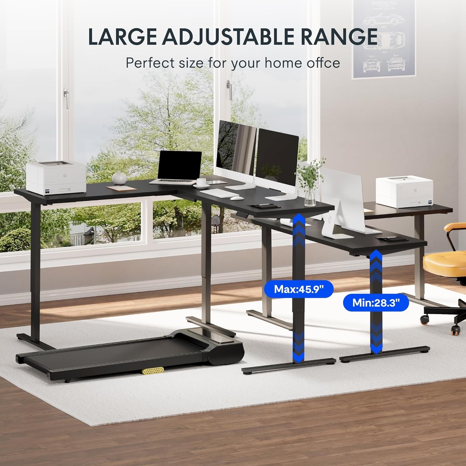 image:imageFLEXISPOT 63 L Shaped Standing Desk with Shelf Electric Corner Table Drawers Adjustable Computer Workstation for Home Office63x55in White Top White FrameBasic