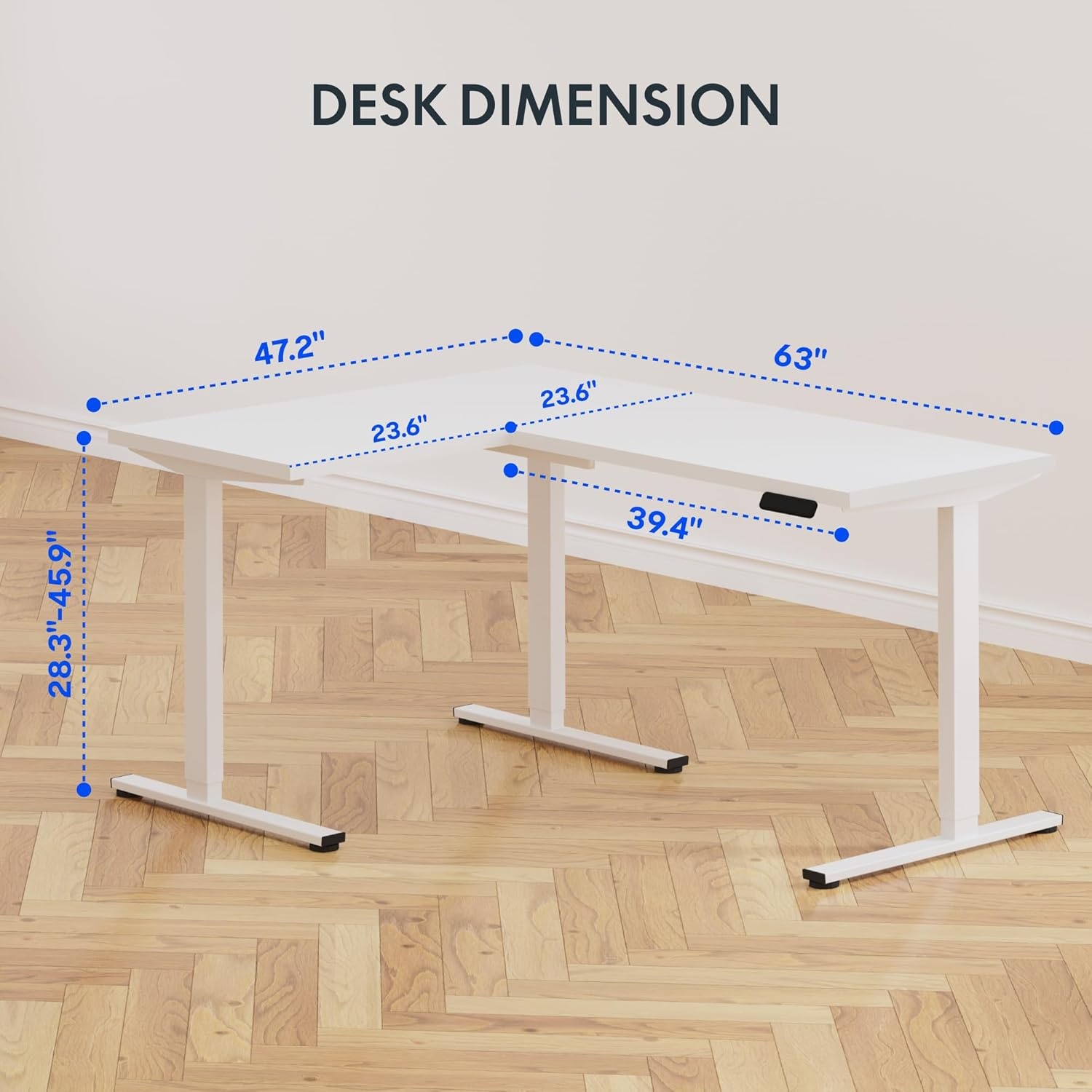 image:imageFLEXISPOT 63 L Shaped Standing Desk with Shelf Electric Corner Table Drawers Adjustable Computer Workstation for Home Office63x55in White Top White FrameBasic