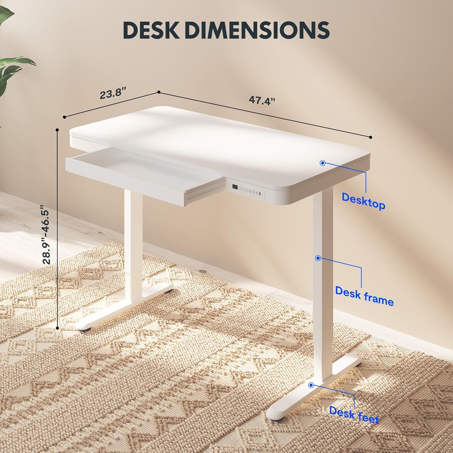 image:imageFLEXISPOT Comhar Electric Pure Glass Standing Desk with Drawer Desktop amp USB Charge Ports 48 Ergonomic Height Adjustable Sit to Stand Desk for Home Office White GlassWood