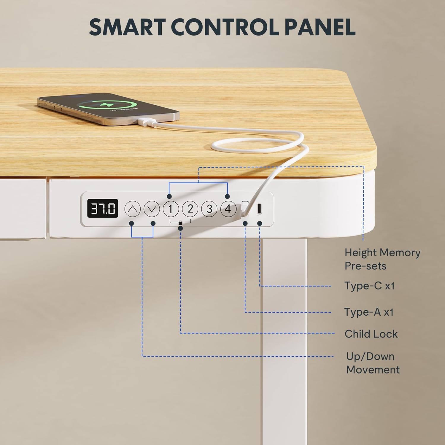 image:imageFLEXISPOT Comhar Electric Pure Glass Standing Desk with Drawer Desktop amp USB Charge Ports 48 Ergonomic Height Adjustable Sit to Stand Desk for Home Office White GlassWood