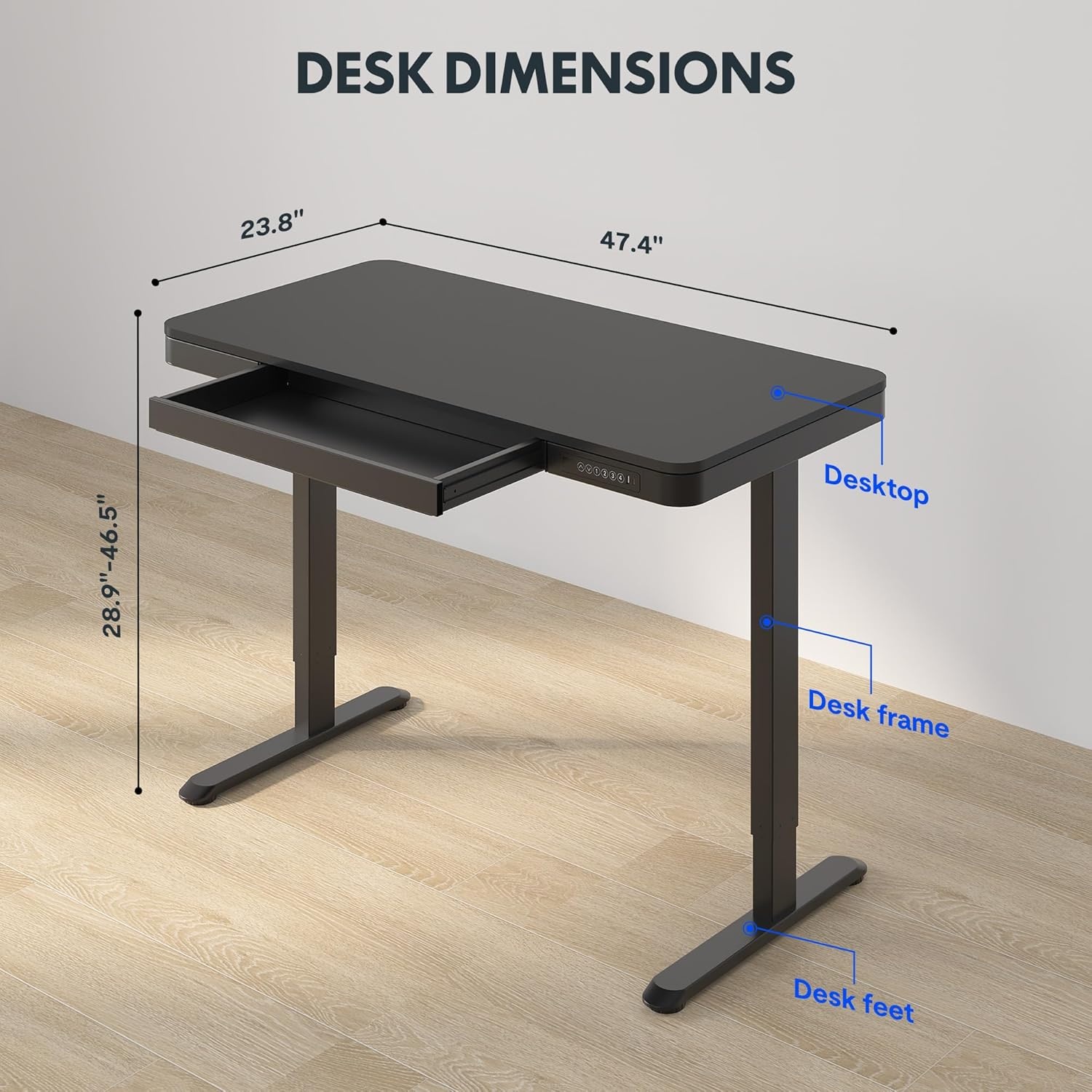 image:imageFLEXISPOT Comhar Electric Pure Glass Standing Desk with Drawer Desktop amp USB Charge Ports 48 Ergonomic Height Adjustable Sit to Stand Desk for Home Office White GlassWood
