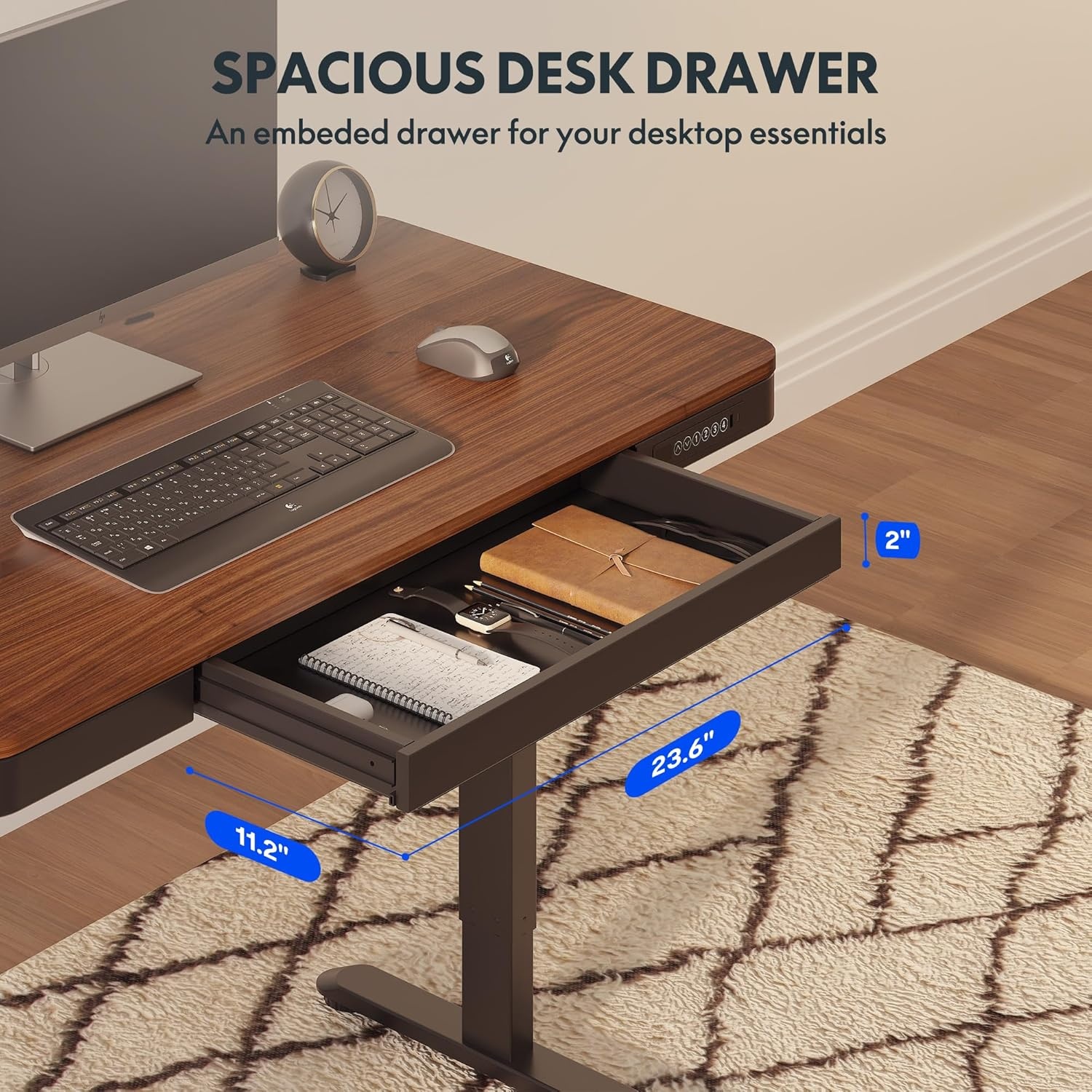 image:imageFLEXISPOT Comhar Electric Pure Glass Standing Desk with Drawer Desktop amp USB Charge Ports 48 Ergonomic Height Adjustable Sit to Stand Desk for Home Office White GlassWood