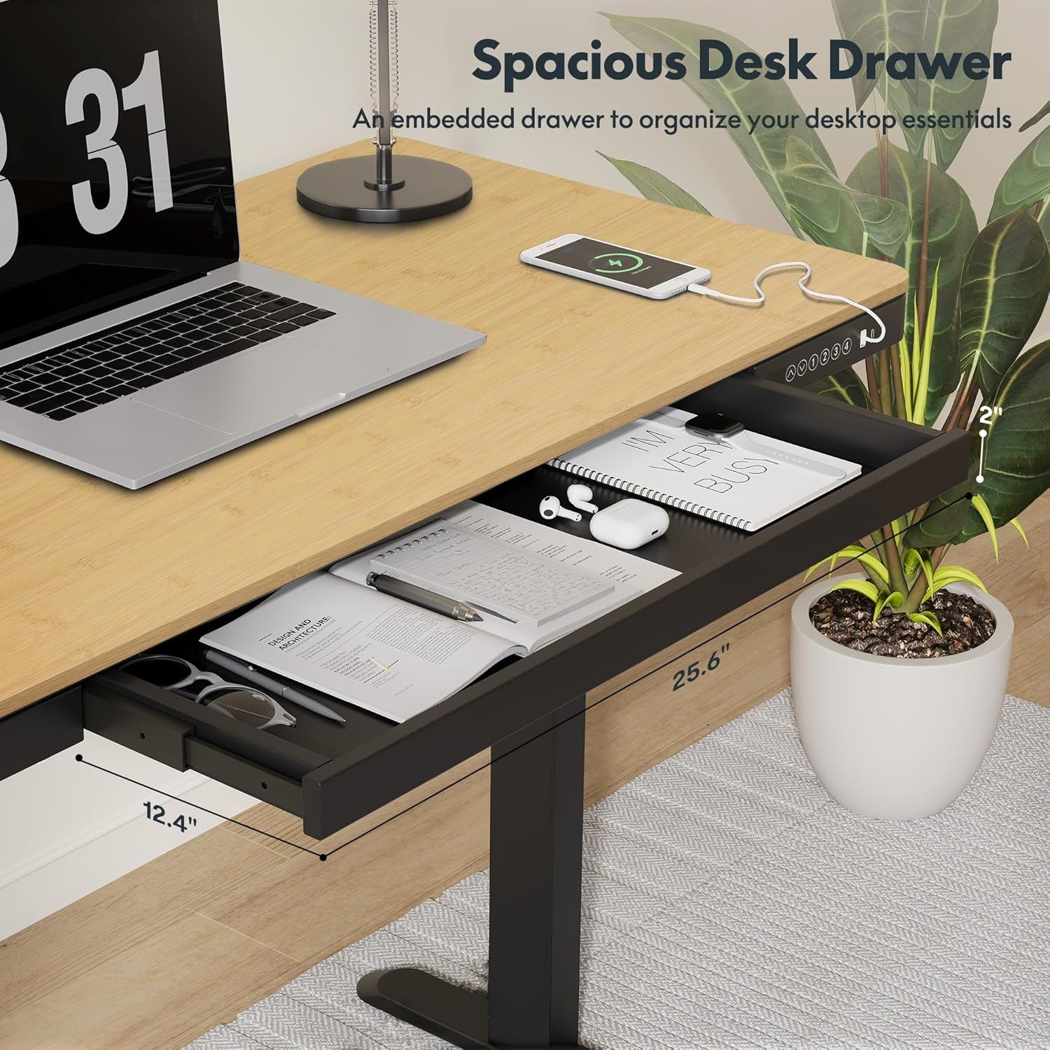 image:imageFLEXISPOT Comhar Electric Pure Glass Standing Desk with Drawer Desktop amp USB Charge Ports 48 Ergonomic Height Adjustable Sit to Stand Desk for Home Office White GlassWood