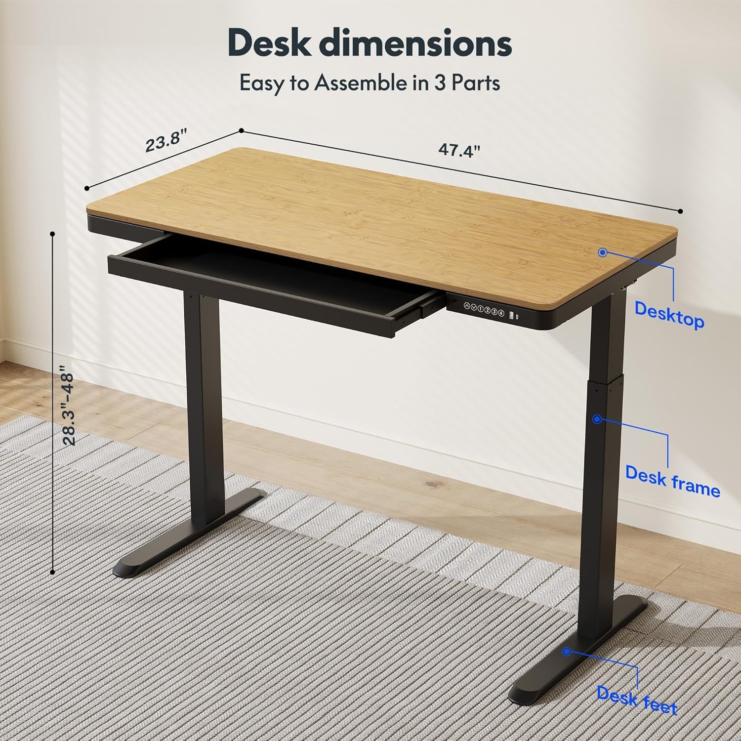 image:imageFLEXISPOT Comhar Electric Pure Glass Standing Desk with Drawer Desktop amp USB Charge Ports 48 Ergonomic Height Adjustable Sit to Stand Desk for Home Office White GlassWood