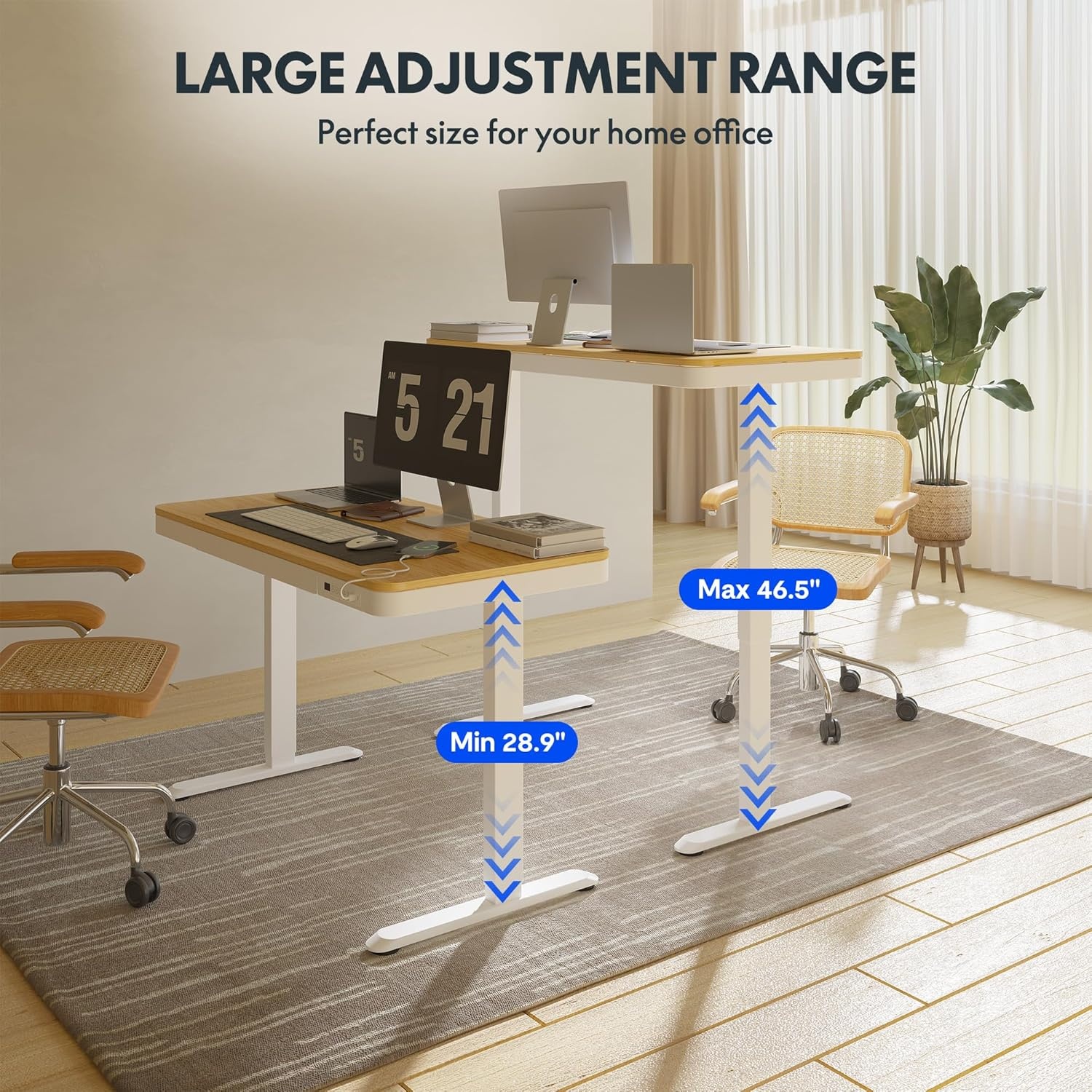 image:imageFLEXISPOT Comhar Electric Pure Glass Standing Desk with Drawer Desktop amp USB Charge Ports 48 Ergonomic Height Adjustable Sit to Stand Desk for Home Office White GlassWood