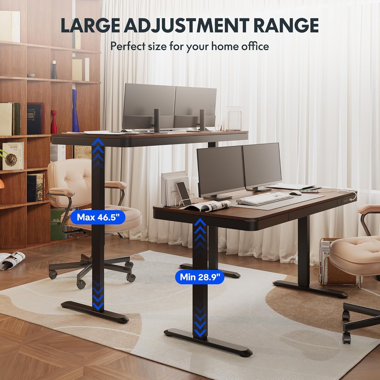 image:imageFLEXISPOT Comhar Electric Pure Glass Standing Desk with Drawer Desktop amp USB Charge Ports 48 Ergonomic Height Adjustable Sit to Stand Desk for Home Office White GlassWood