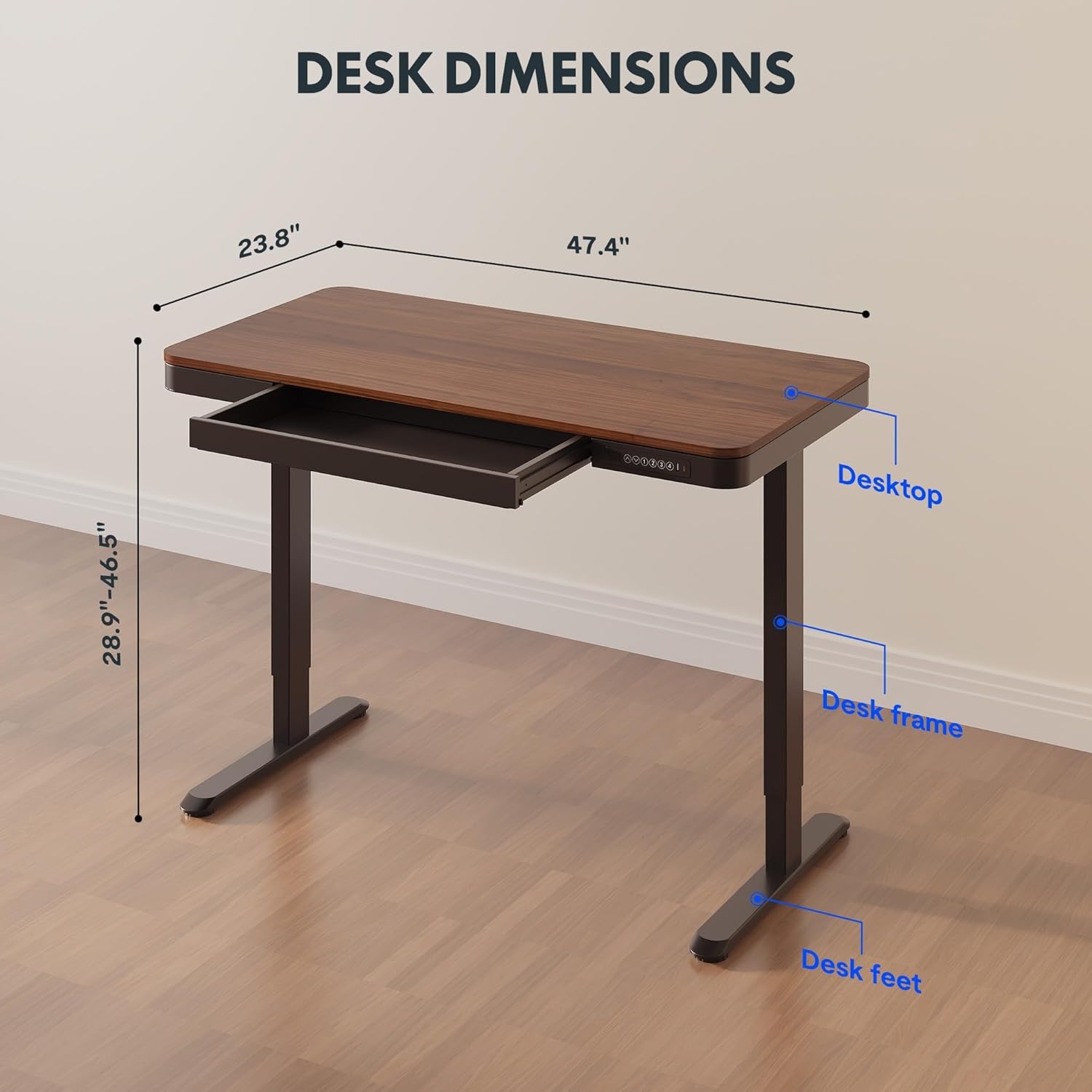 image:imageFLEXISPOT Comhar Electric Pure Glass Standing Desk with Drawer Desktop amp USB Charge Ports 48 Ergonomic Height Adjustable Sit to Stand Desk for Home Office White GlassWood