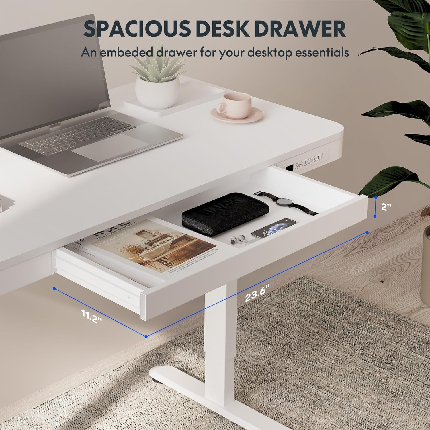 image:imageFLEXISPOT Comhar Electric Pure Glass Standing Desk with Drawer Desktop amp USB Charge Ports 48 Ergonomic Height Adjustable Sit to Stand Desk for Home Office White GlassWood