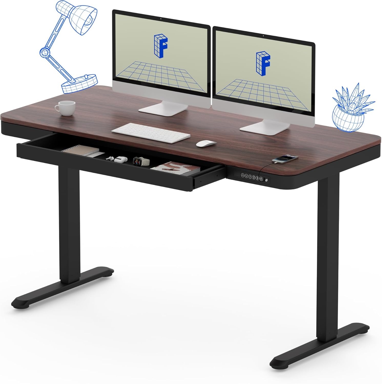 image:imageFLEXISPOT Comhar Electric Pure Glass Standing Desk with Drawer Desktop amp USB Charge Ports 48 Ergonomic Height Adjustable Sit to Stand Desk for Home Office White GlassWood