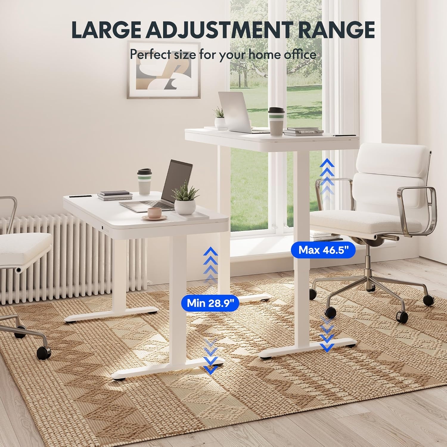 image:imageFLEXISPOT Comhar Electric Pure Glass Standing Desk with Drawer Desktop amp USB Charge Ports 48 Ergonomic Height Adjustable Sit to Stand Desk for Home Office White GlassWood